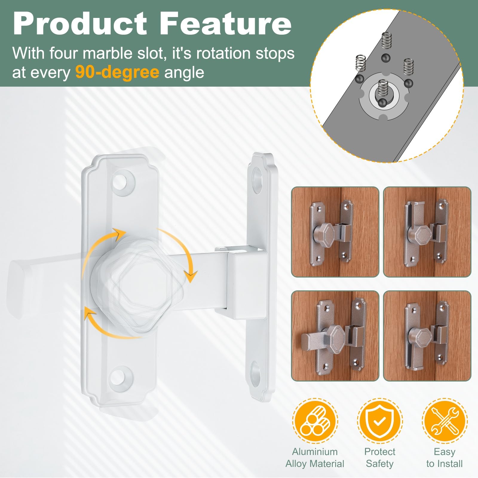 QUARKZMAN 4Pcs Serratura Ribalta Porte A Soffietto In Lega Di Alluminio | Serratura Di Sicurezza A Gradi, Per Porte Scorrevoli, Con Viti E Adesivo Senza Chiodi, Per Giardino Bagno Garage.