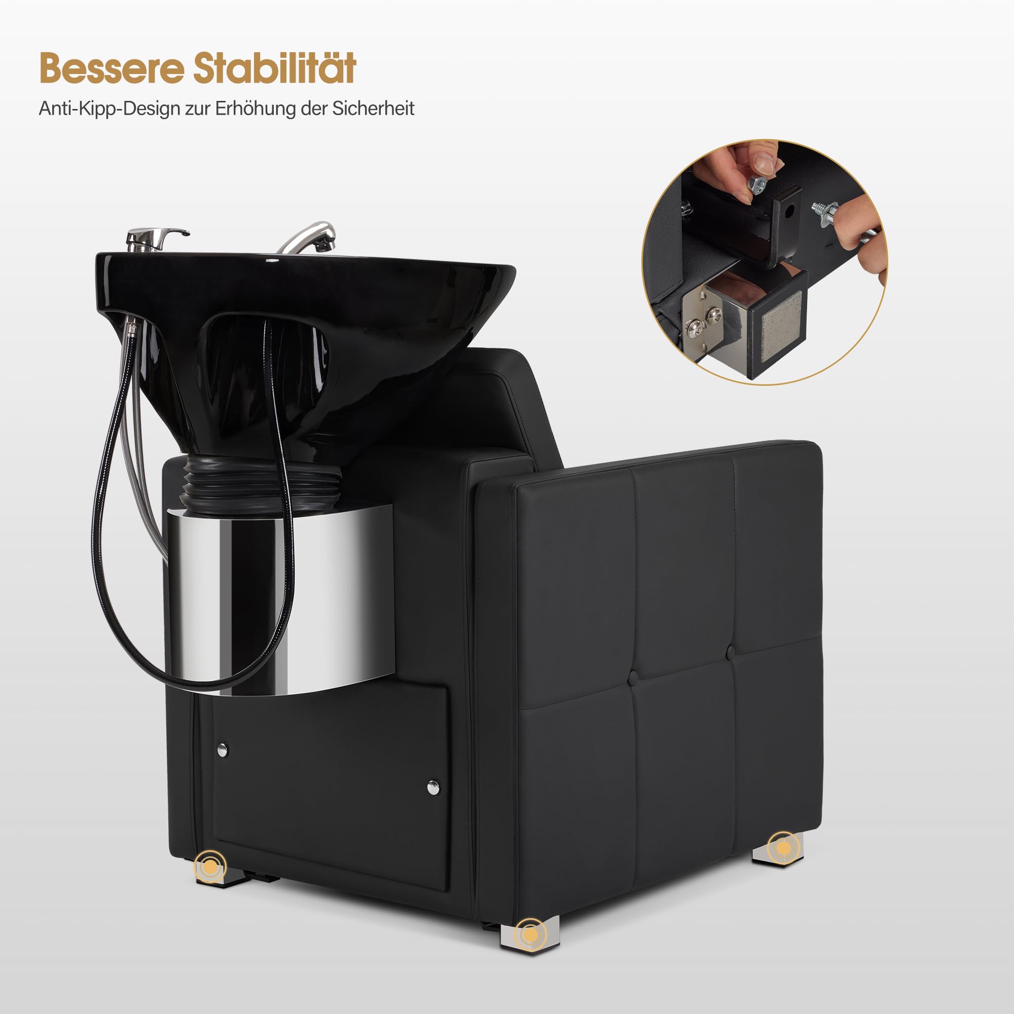 Barberpub W8010 - Silla de peluquería con lavabo, lavabo de cerámica ajustable, sillón de lavado hacia atrás para spa y peluquería (negro)