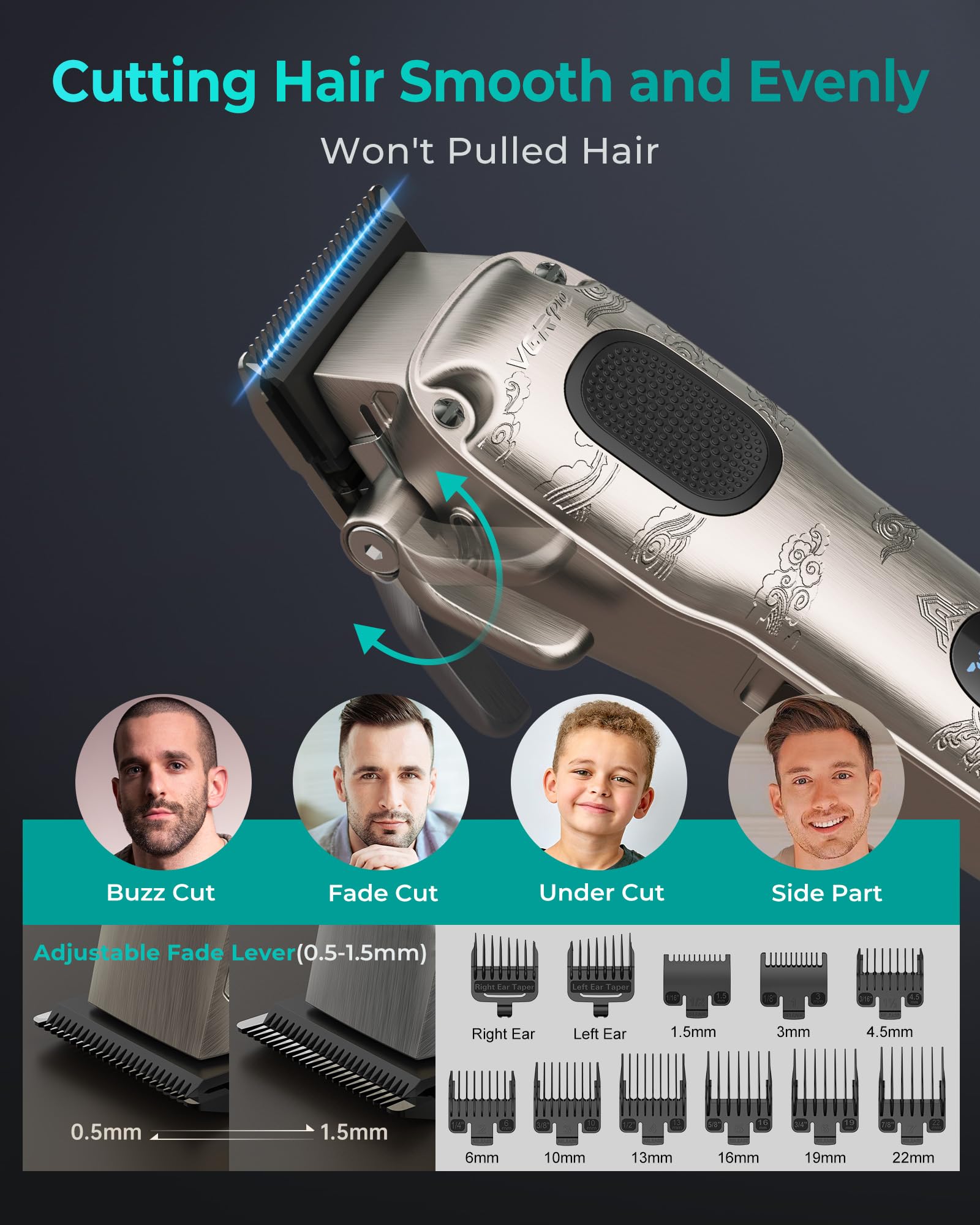 VGRPRO tagliacapelli uomo professionale con lame di ricambio, 7000 RPM kit da barbiere per taglio capelli, casa e salone