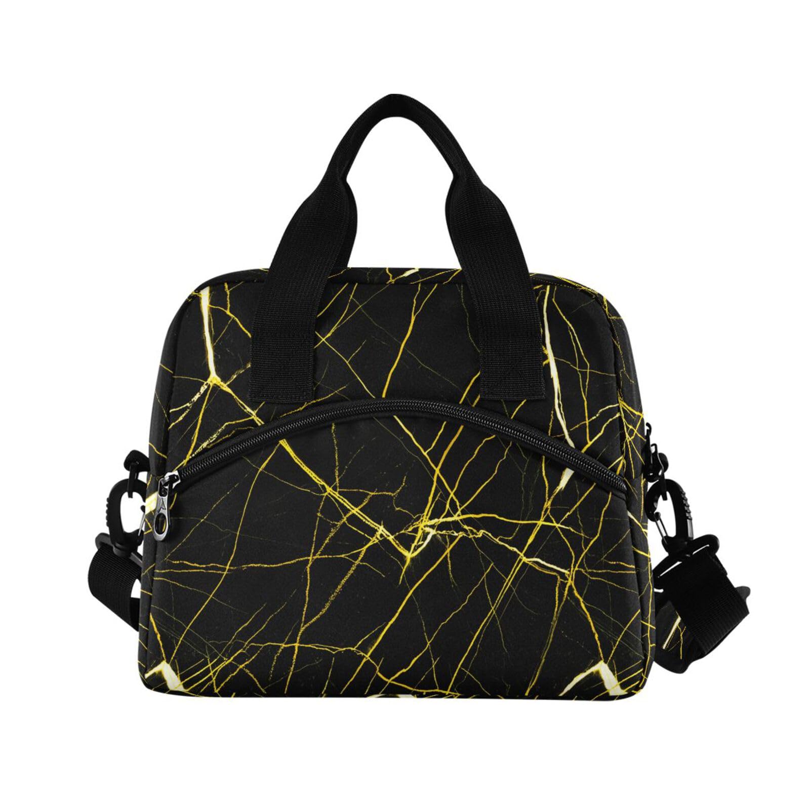 Insulated Lunch Bag Reusable Cooler Marble Texture Black Lunch Box Adjustable Shoulder Strap for Picnic Office School