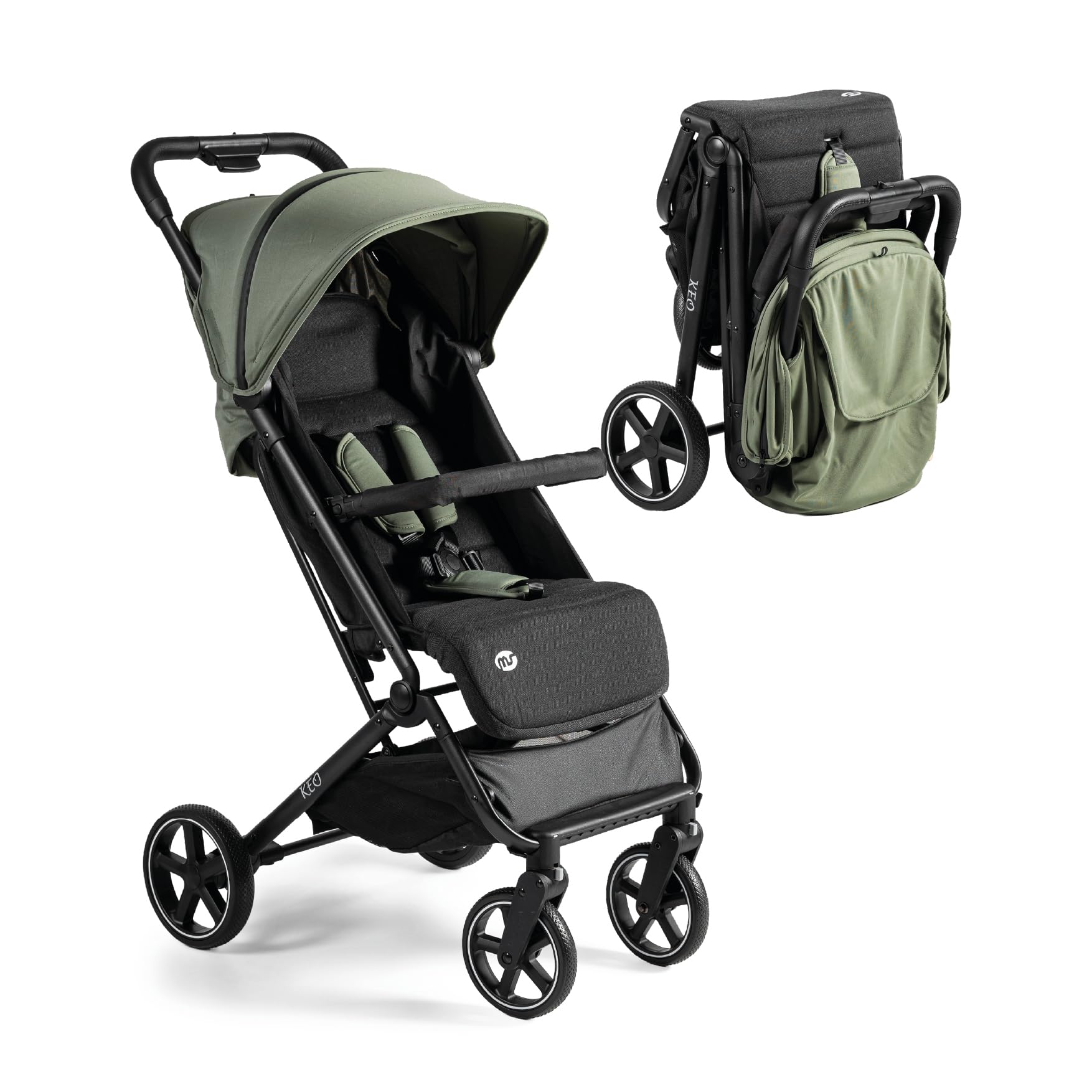 MS BabyWorld – Keo – Poussette légère jusqu'à 22 kg | Capote extensible | Pliage type livre | Ultralégère et compacte | Grandes roues (Vert Noir)