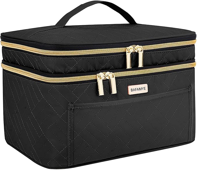 8.8L Double Layer Travel Makeup Bag Women, Large Cosmetic Case, Organizer for Travel-Size Accessories Bottles, Brushes, and Skin Care Products, Black 2.33 GAL