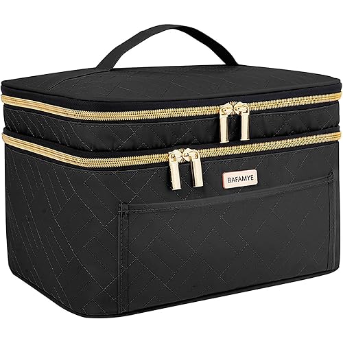 8.8L Double Layer Travel Makeup Bag Women, Large Cosmetic Case, Organizer for Travel-Size Accessories Bottles, Brushes, and Skin Care Products, Black 2.33 GAL