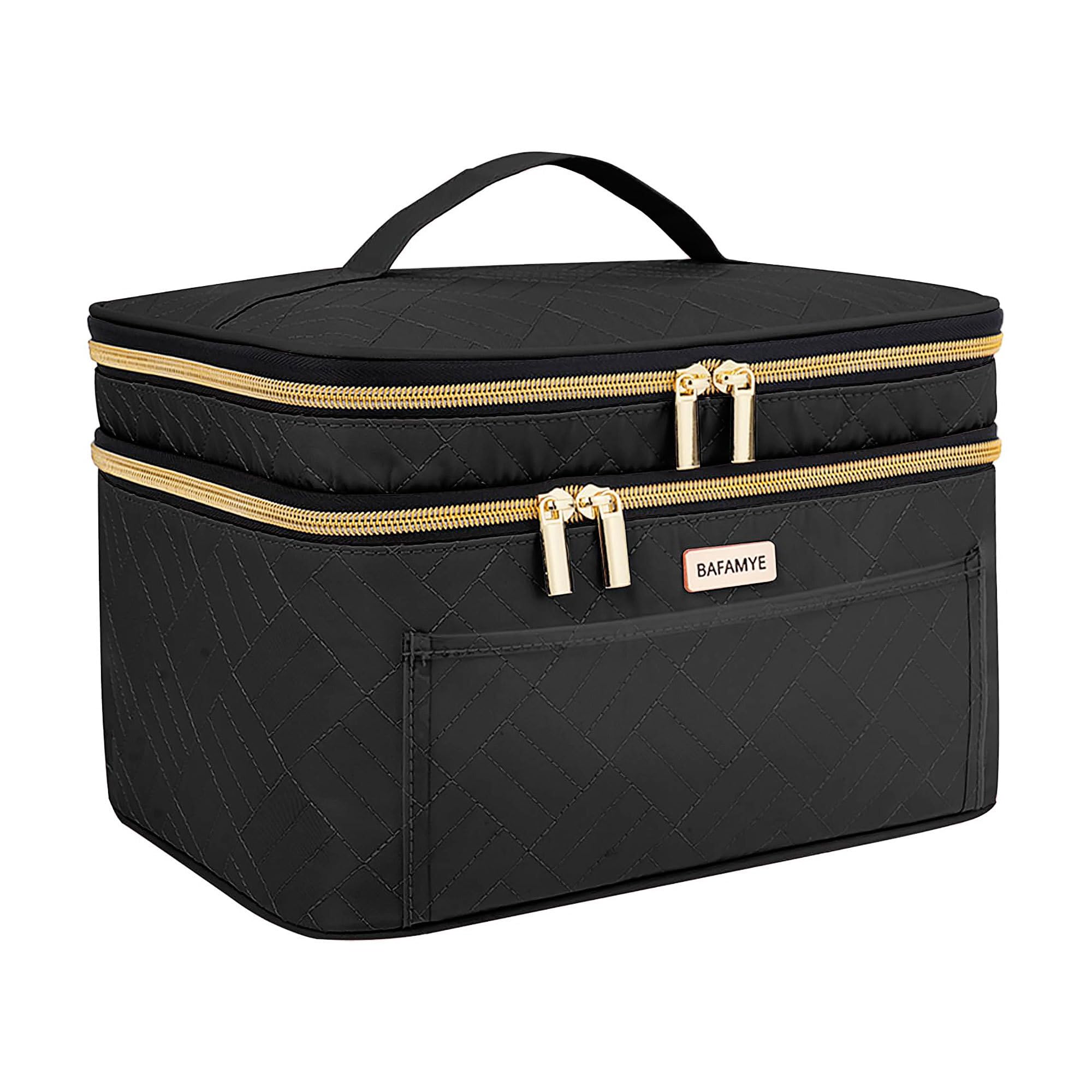 8.8L Double Layer Travel Makeup Bag Women, Large Cosmetic Case, Organizer for Travel-Size Accessories Bottles, Brushes, and Skin Care Products, Black 2.33 GAL