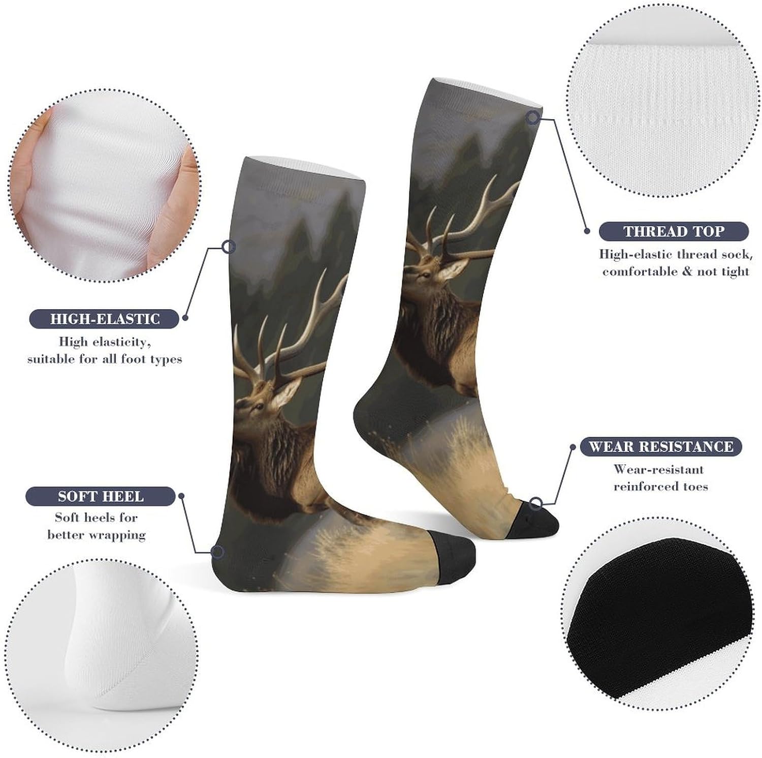Knee High Socks Bull Elk Long Tube Boot Seamless Toe