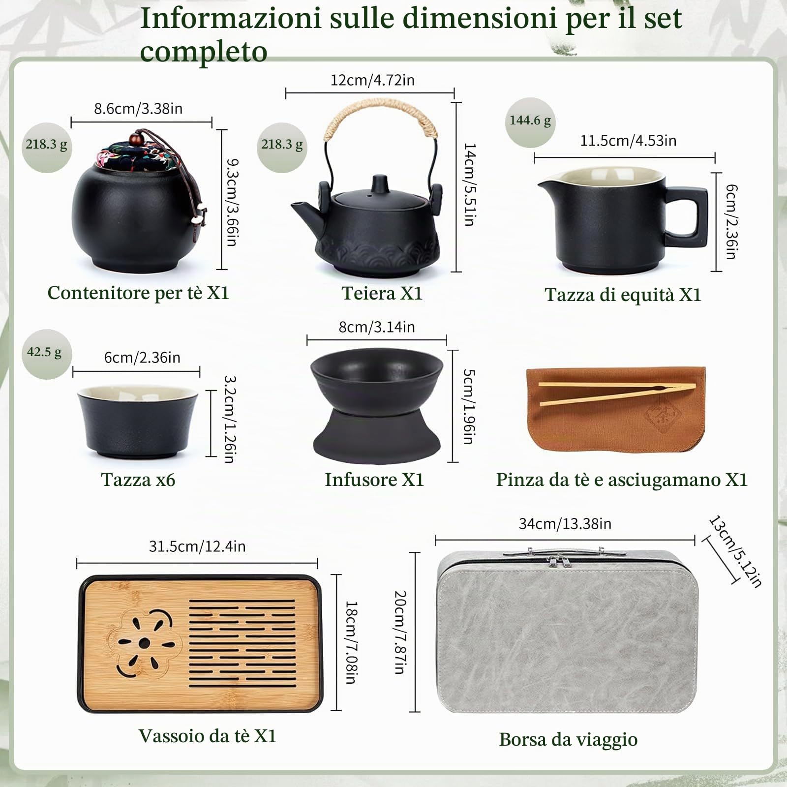 Set da tè da 14 pezzi, set da tè cinese Gongfu in porcellana, bellissimo set di teiera in ceramica con teiera e colino, servizio da tè giapponese, sacchetto regalo tutto in uno, per viaggi