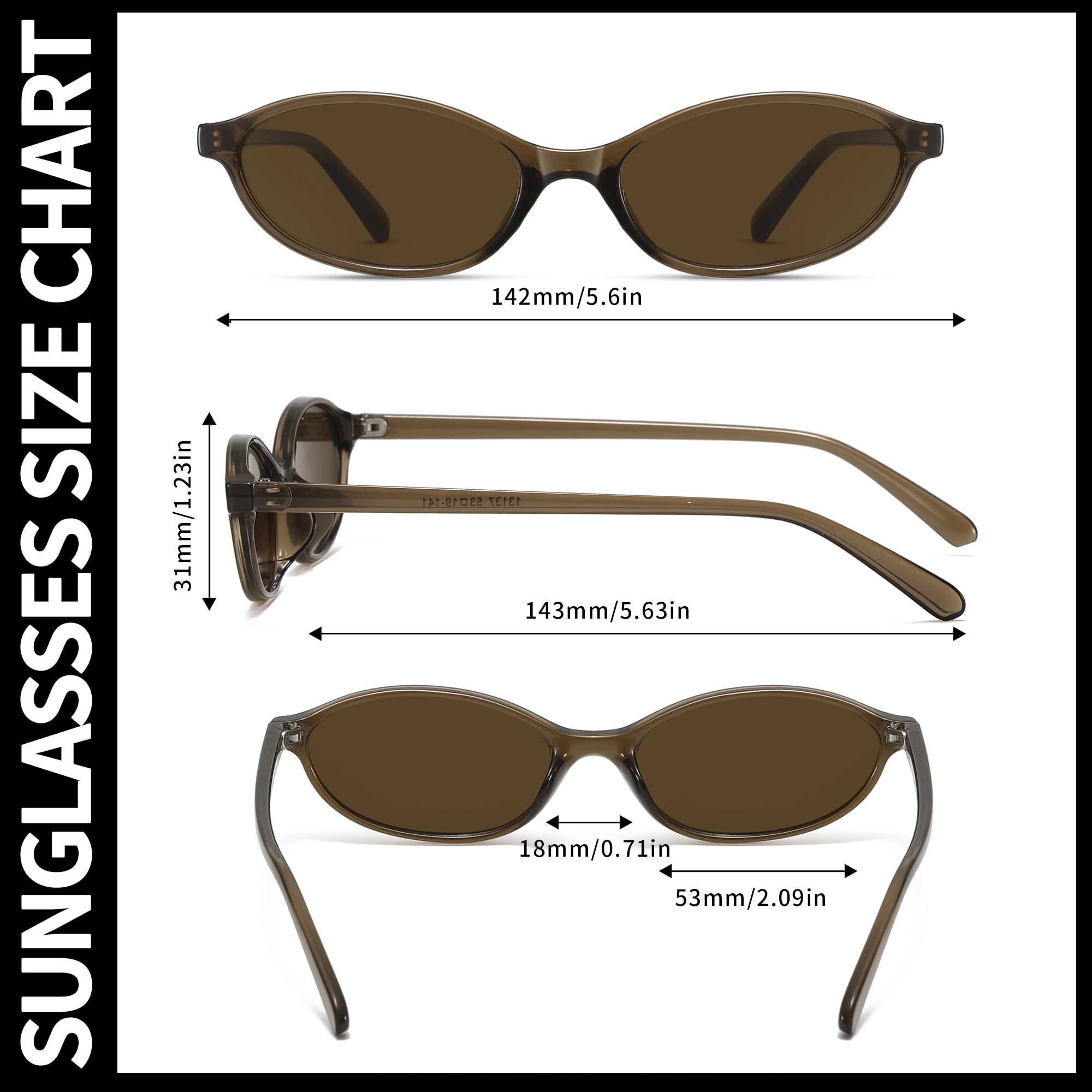 Gafas de sol ovaladas retro para mujer, pequeños ojos de gato, gafas de sol para mujer, de moda, Y2K, tonos estrechos, protección UV400, CL009, Paquete de 2 Negro/Negro+Marrón/Marrón, Chicos 4
