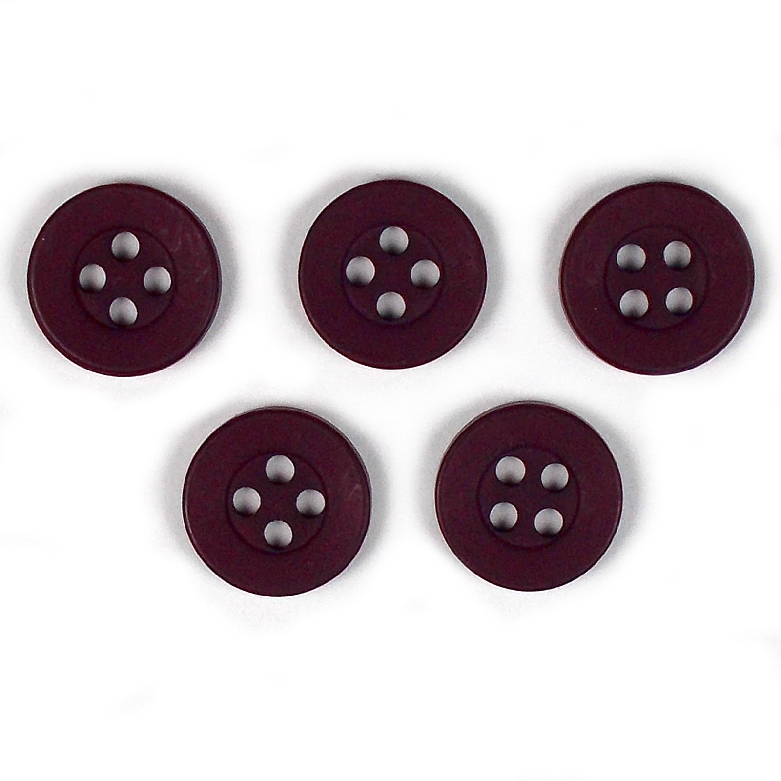 Colour 4 Hole Round Shirt Buttons 10mm Wide Pack of 5 (Burgundy)