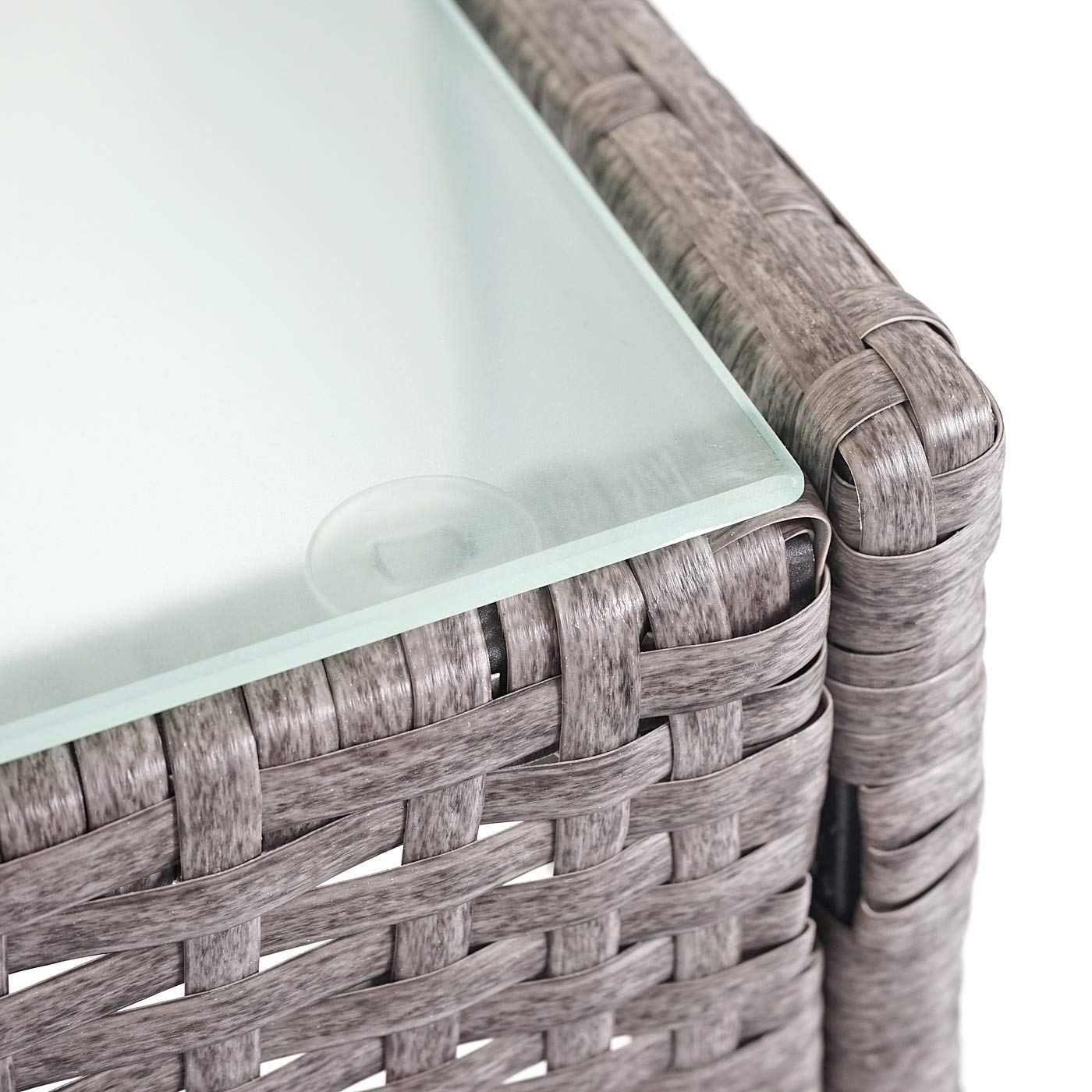 Mendler Poly-Rattan Gartentisch Halden-AM - grau | Beistelltisch, Tisch mit Glasplatte