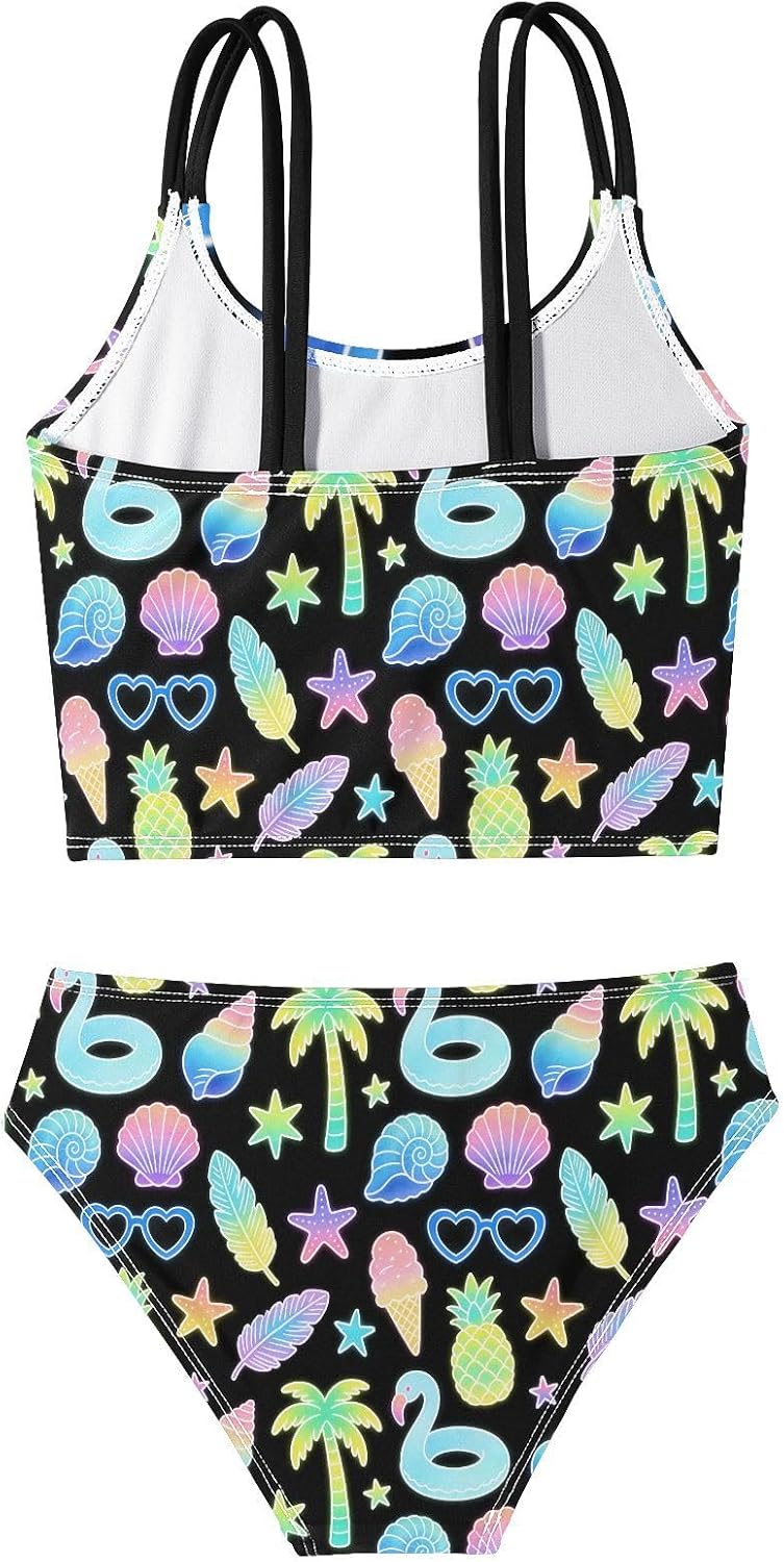 Girls Two Piece Swimsuits Colorful Summer Bikini Set Swimwear Kids Bathing Suit for Girls 5-12 Years