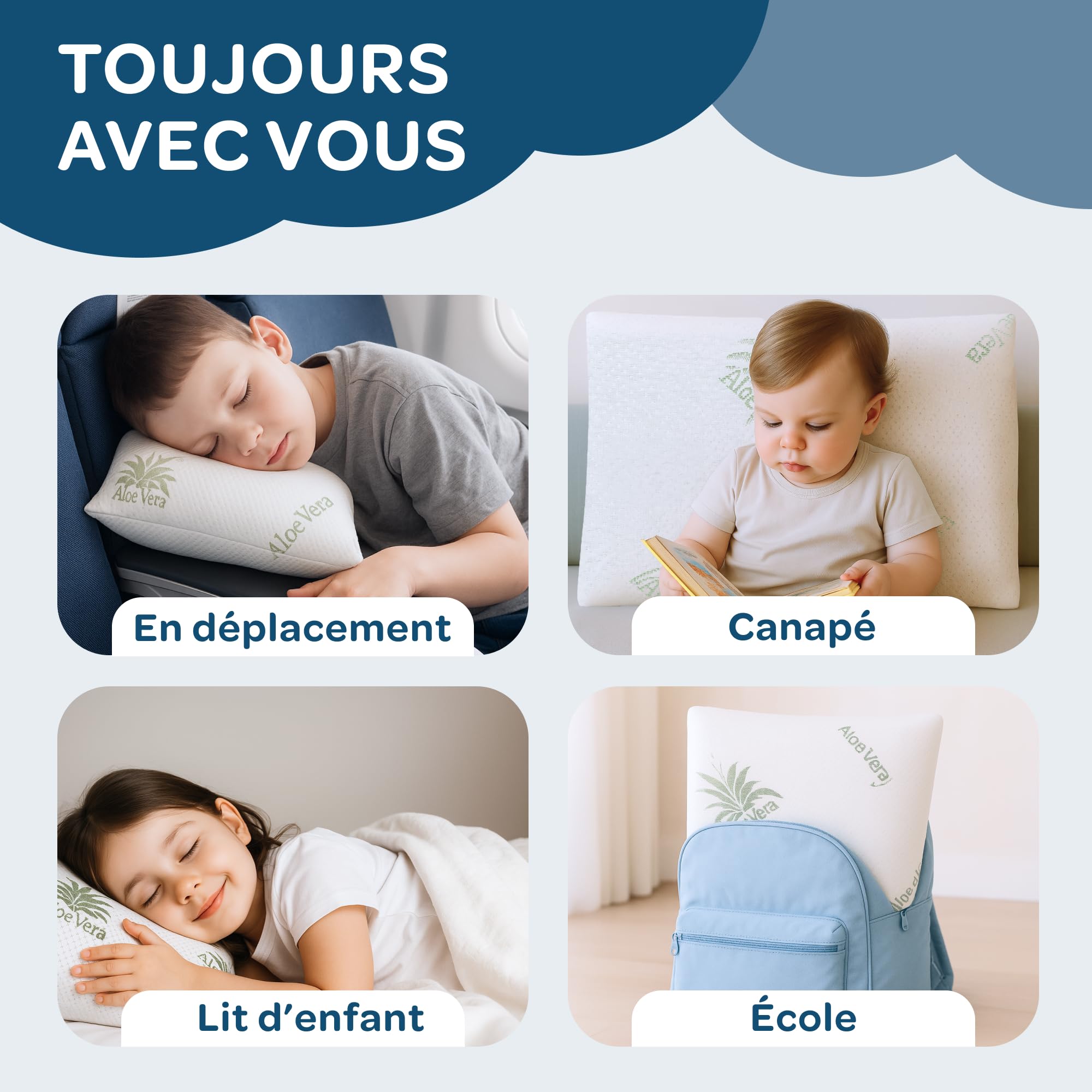 DOLCI SOGNI Oreiller Enfant Mémoire de Forme Oeko-TEX® 30x50 cm, Épaisseur 5,5 cm, pour 2-3 Ans, Coussin Bébé Lit, Petit Oreiller Maternelle