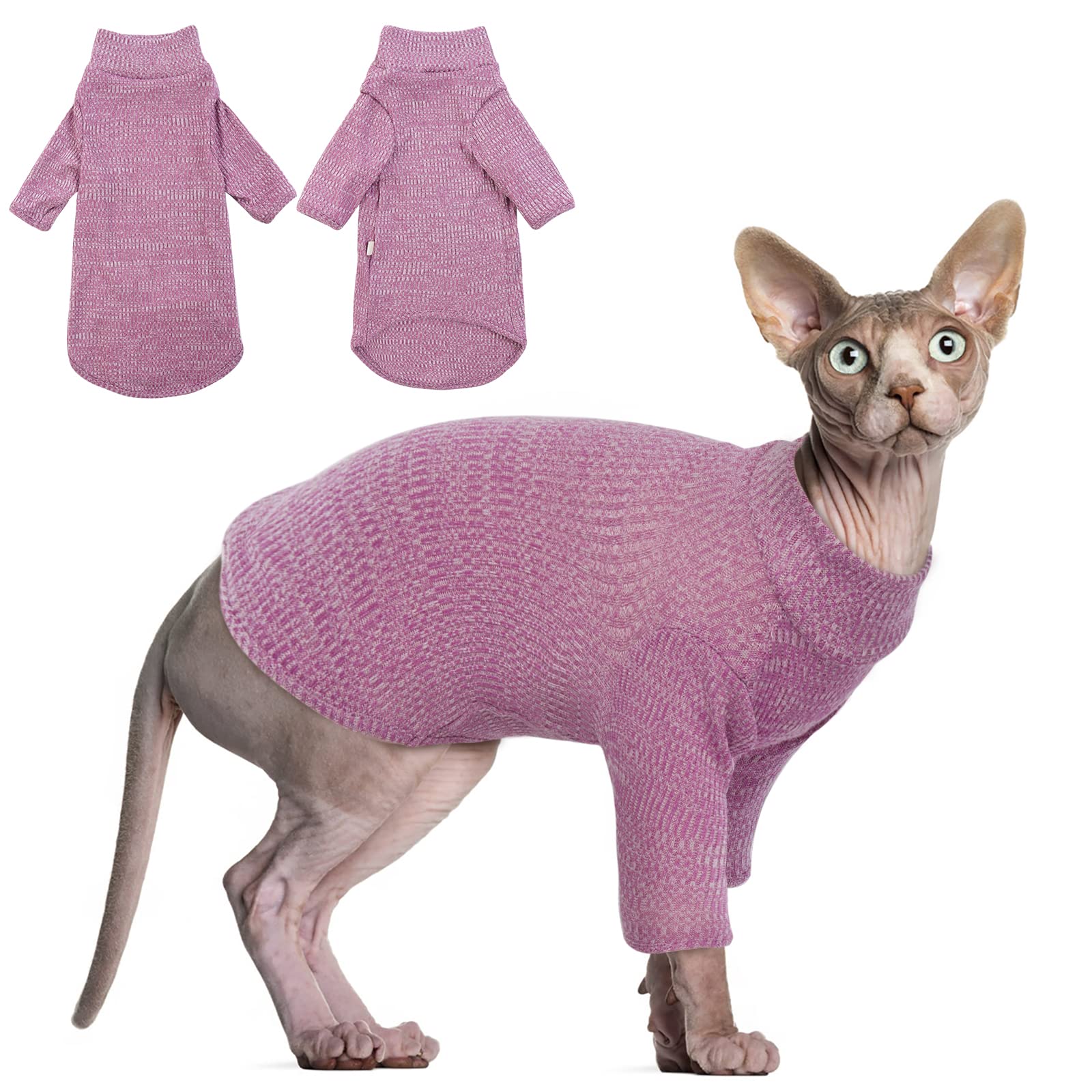 DENTRUN Sphynx Cat Clothes Hairless Cat Outfit Kitten Jumper Breathable Cat Onesie Turtleneck Sweater Adorable Cat Clothing Vest Pajamas Jumpsuit
