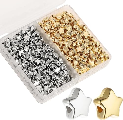 Mabor - 400 botones de estrella para manualidades, cuentas espaciadoras en forma de estrella de 0.236 pulgadas (0.236 in), cuentas sueltas con