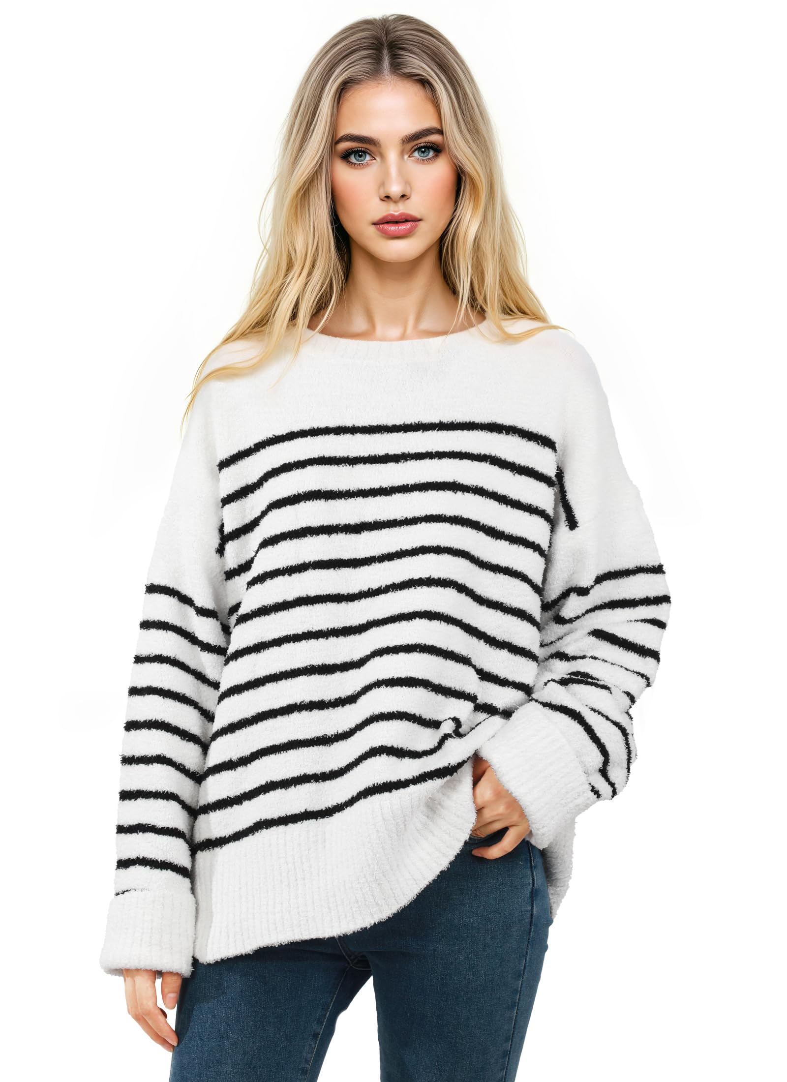 Womens Oversized Sweater Crewneck Long Sleeve Women Sweaters 2025 Fall Winter Fuzzy Knit Casual Sweater Chunky Warm Pullover