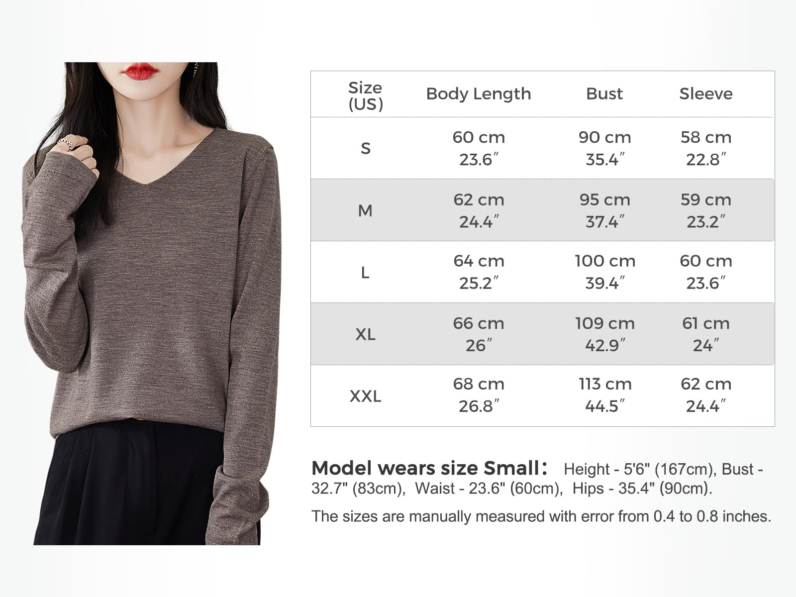 Chanyarn Donna 100% Lana Merino Maglie Termiche Maglietta Scollo a V Manica Lunga Viaggio Escursionismo T-Shirt Termiche Base Layer