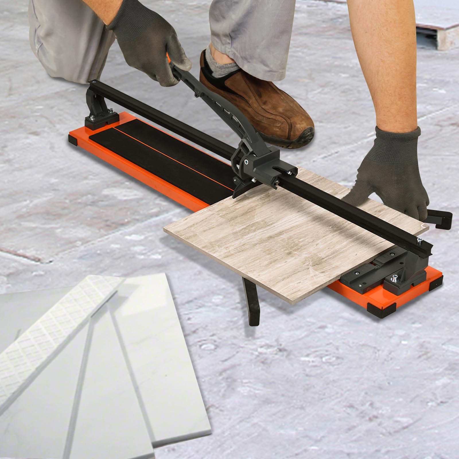 GYMAX Coupe-Carreaux Manuel pour Longeur 915mm-Épaisseur 14mm, Carrelette Professionnel avec Échelle, Angle de Coupe Réglable 0-60°, 2 Supports Latéraux, Poignée Ergonomique