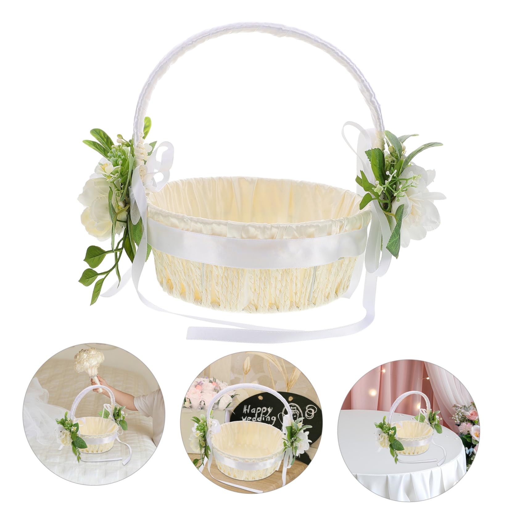 HANABASS 3 Stück Handgewebter Rattan Blumenkorb für Hochzeit Natürlicher Weidenkorb Langlebig und Vielseitig als Korb und Aufbewahrungskorb Umweltfreundliche Dekoration für Feiern