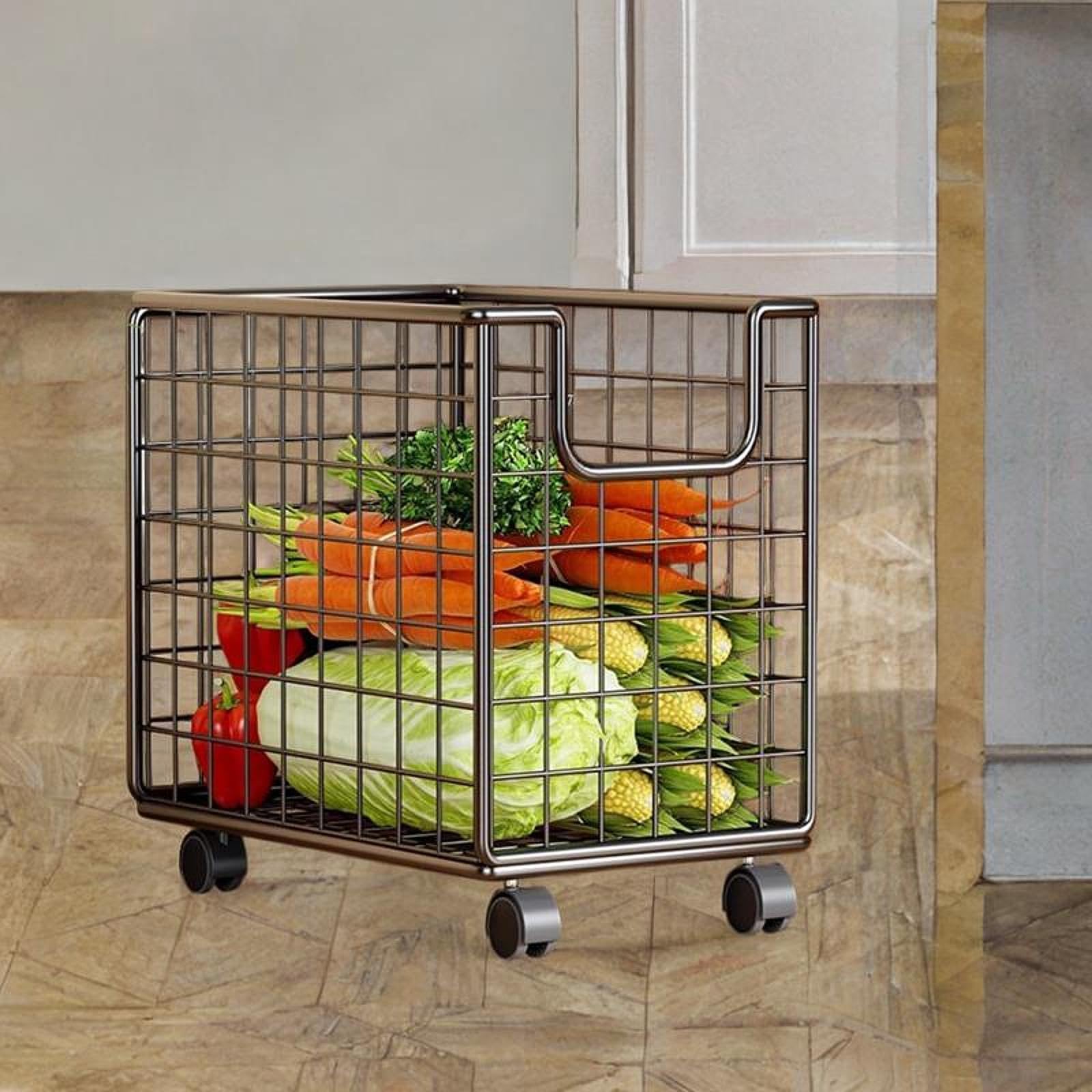 Carrito De Almacenamiento De Cocina De 2 Niveles, Cesta De Alambre Metálico Negra con Ruedas, Ahorra Espacio, Tamaño 40x44x28cm, Adaptable para Cocina, Dormitorio, Baño