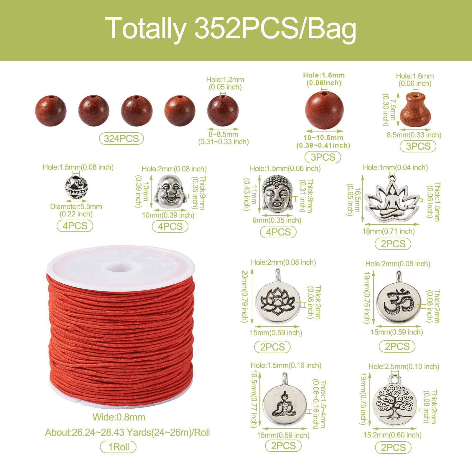 Crafans DIY Buddhist Mala Bead Kit - Tibetan Wooden Buddha Head Spacer Vase Antique Silver Beads For Bracelet Jewelry Making - Image 4