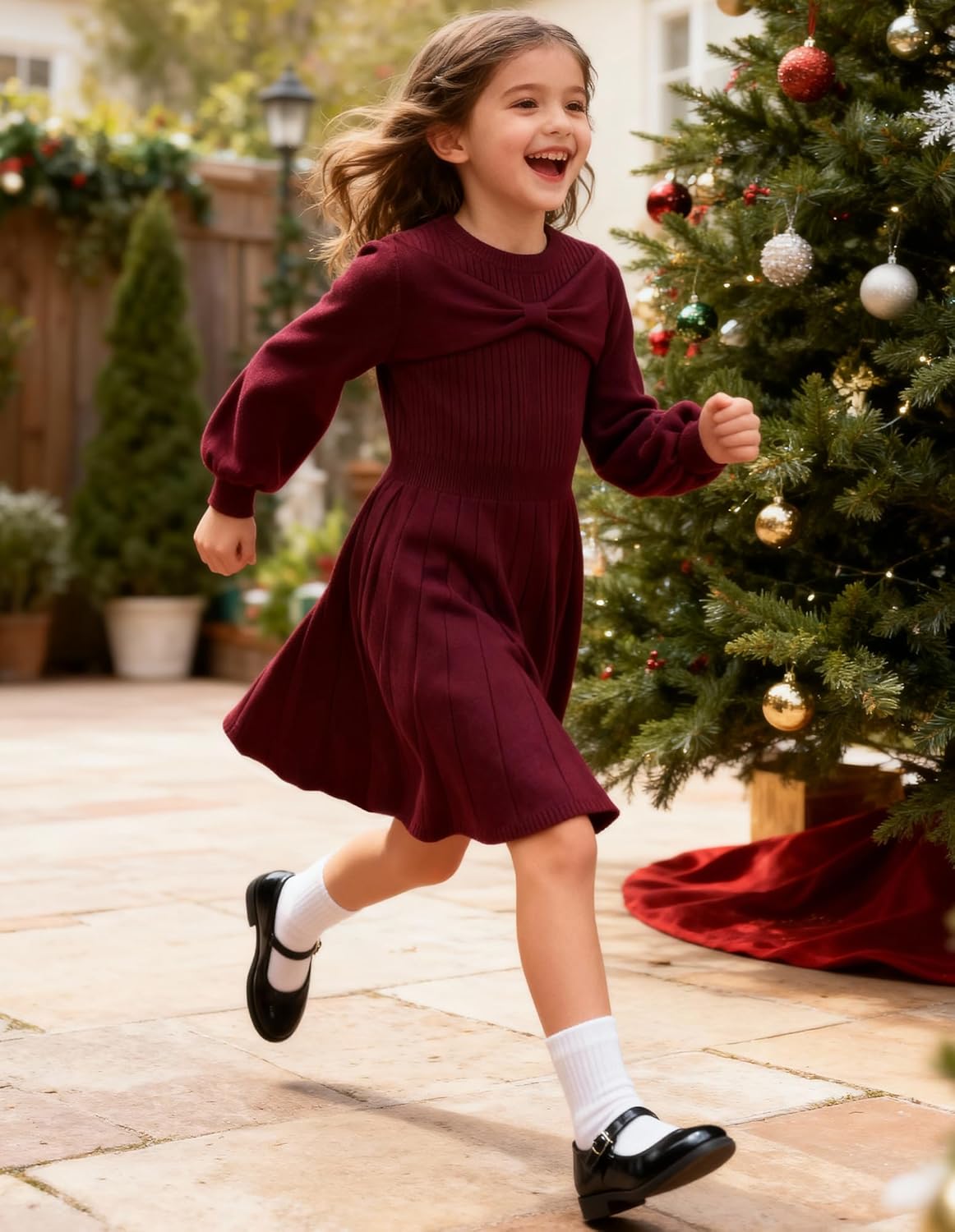GRACE KARIN Girls Sweater Dress Bow Collar Pleated Skirt 6-14Y Back to School Outfit Knit Fall Winter Dress - Image 3
