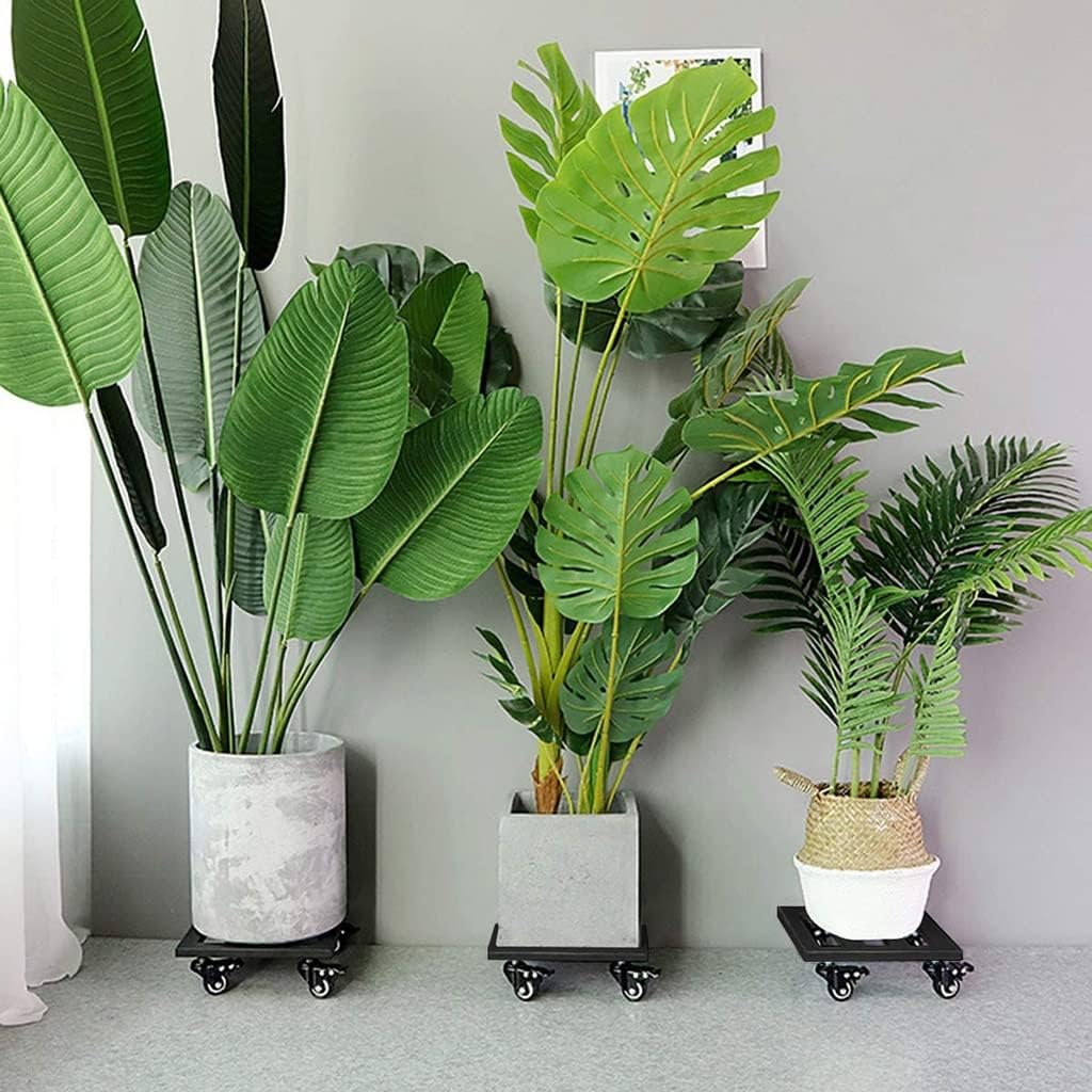 Plant Caddy with Wheels, Square Metal Plant Caddy with Wheels, Plant Dolly Outdoor Flower Pot Rack(12 Inch)