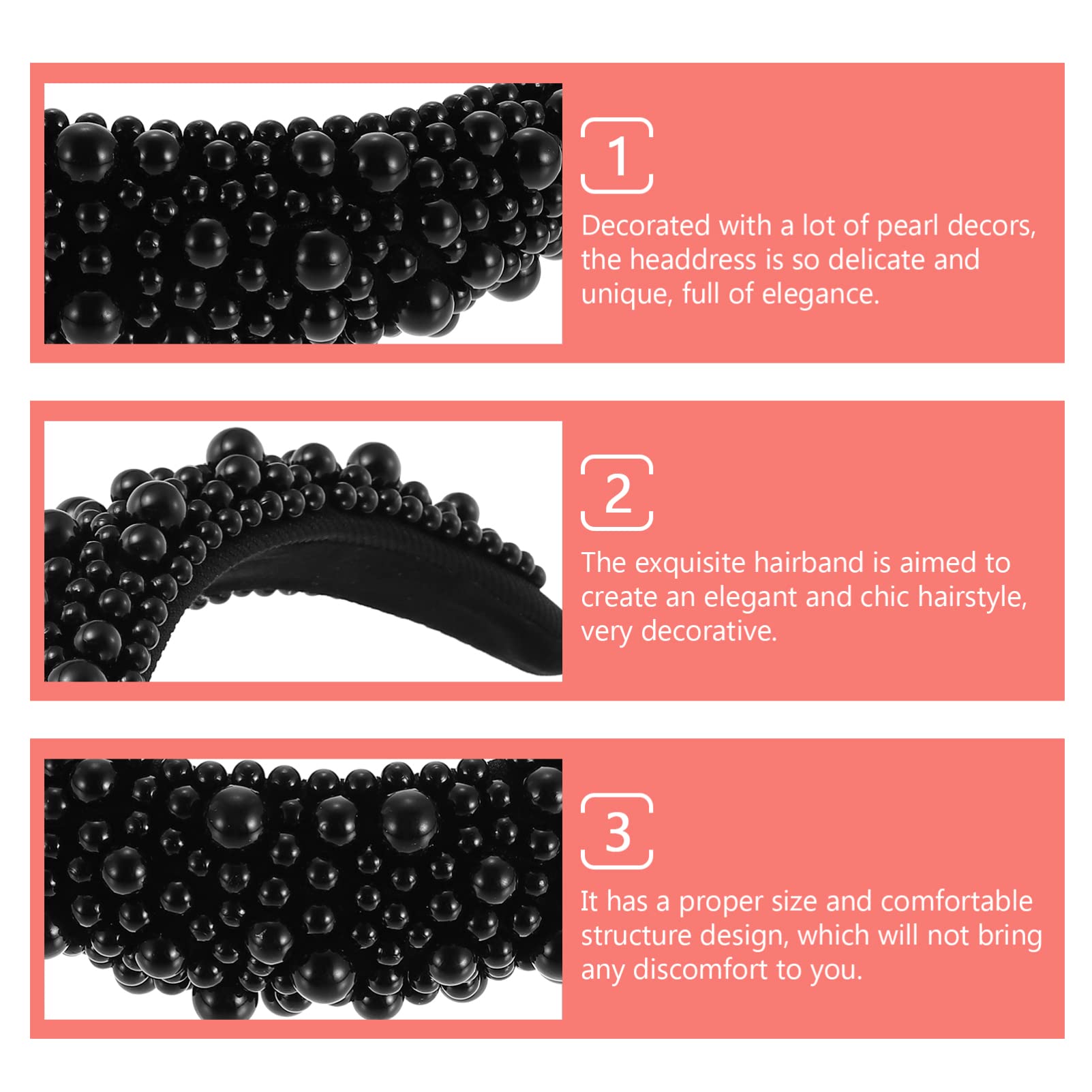 FRCOLOR Pearl Hairband Black Beaded Headband Lightweight Comfortable Elegant Hair Accessory for Women Daily Wear Parties and Special Occasions - Image 4