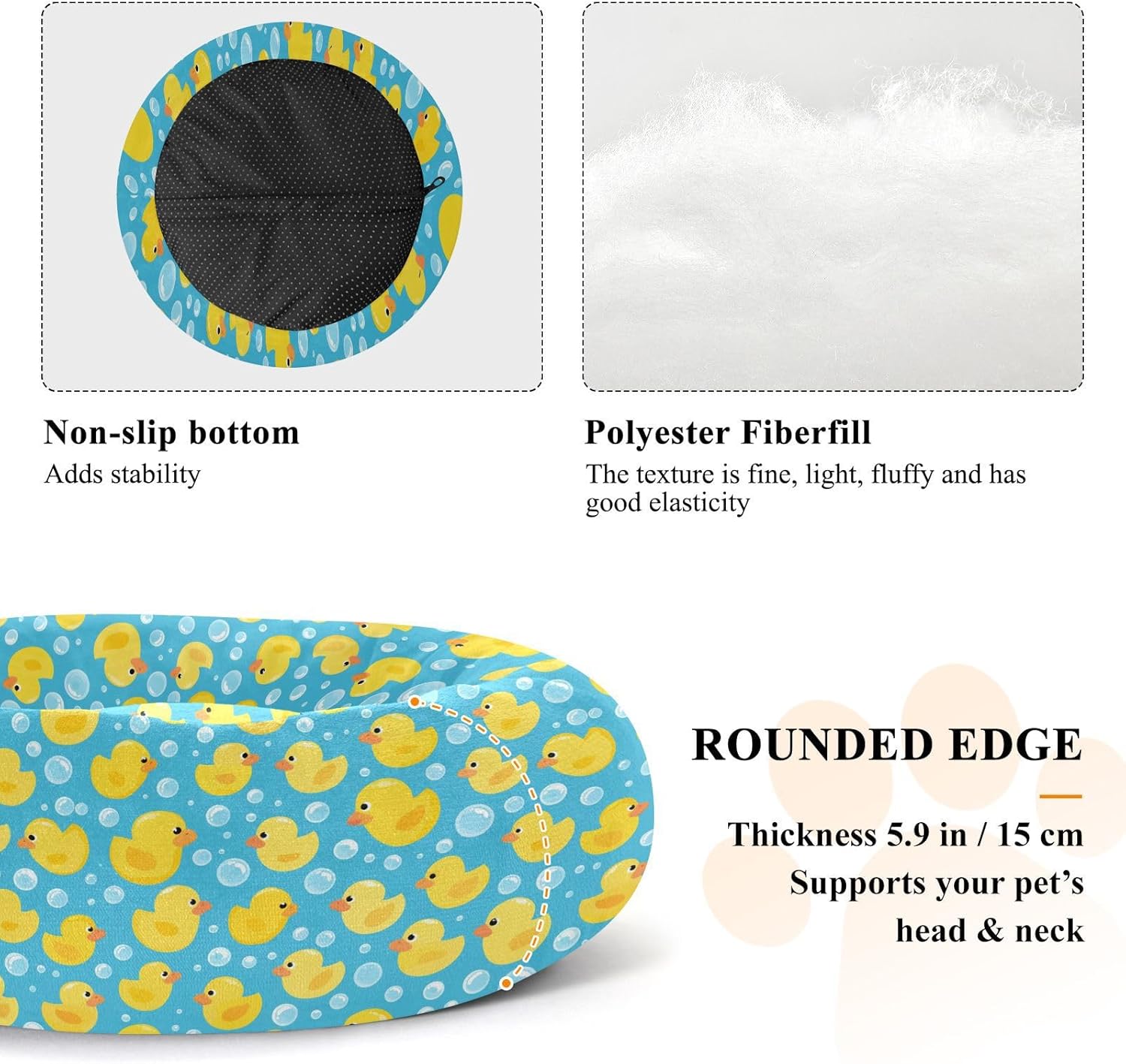 Pet Dog Beds Anti-Slip Fluffy Cat Pillow Bed for Small Size Pets Sleeping M Cute Ducks Bubbles Blue