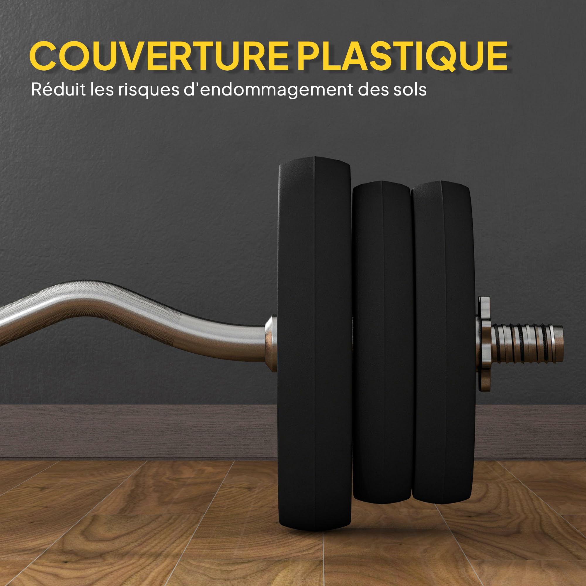 SPORTNOW Ensemble d'haltères 25 kg total, barre d'haltère avec disques de poids 5 kg et 2,5 kg, barre longue, avec poignée antidérapante, exercices de fitness entraînement à la maison et gym, noir