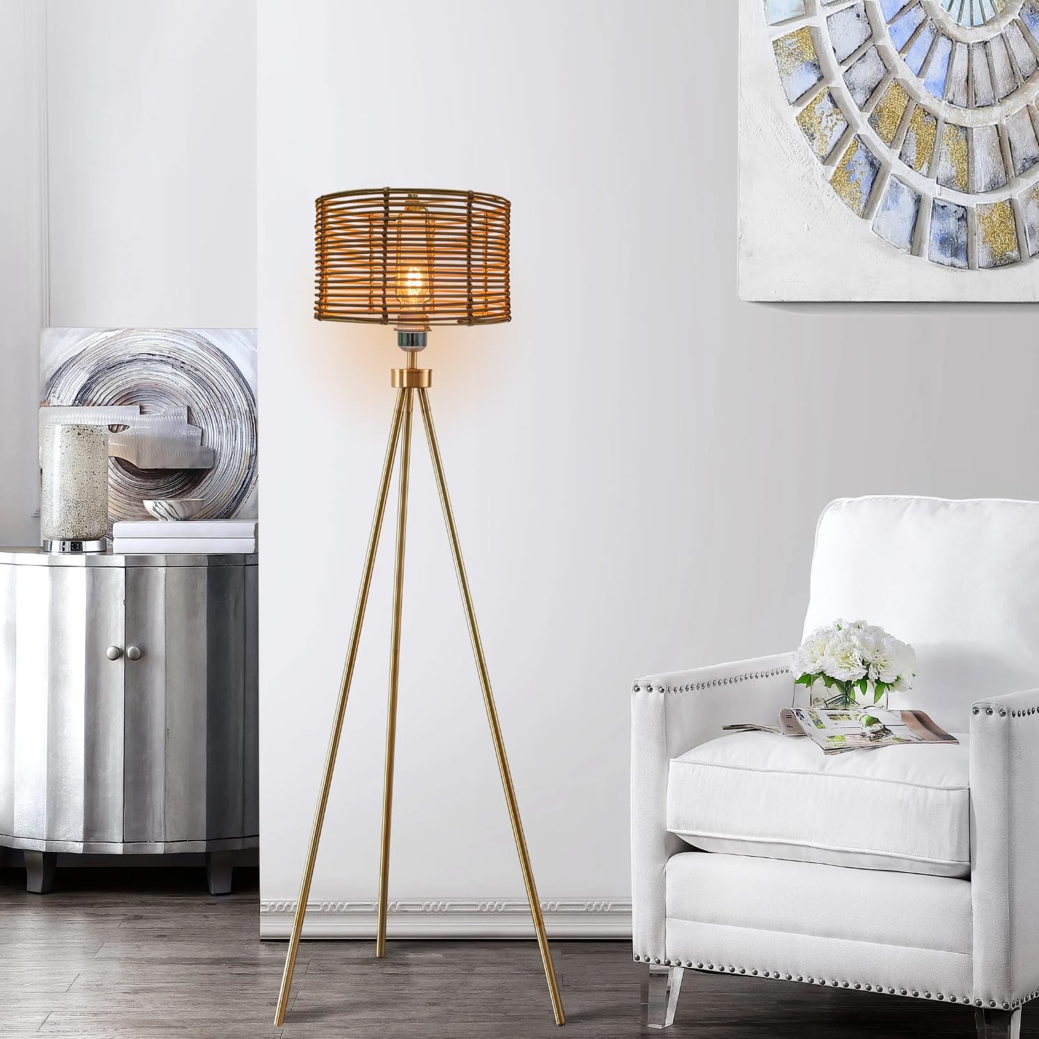 Lampshade Lamp shades-Natural Rattan Drum lampshades with woven wicker strong round design, Ideal for Table & Floor Lamps - Hand Crafted - Farmhouse Decor