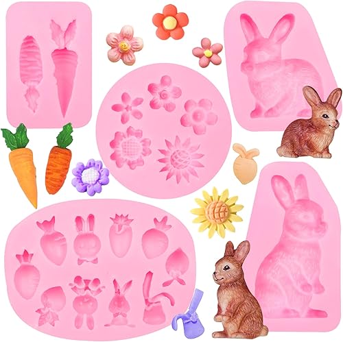 Moldes de chocolate de conejo de Pascua, moldes de silicona de zanahoria, lindo molde para hornear fondant de conejo para decoración de pasteles,
