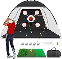 MFNMFN Golf Net with Practice Mat 10x7FT - Backyard Hitting Net for Driving Chipping Swing Training, Ideal Gift for Men Dads Golfers