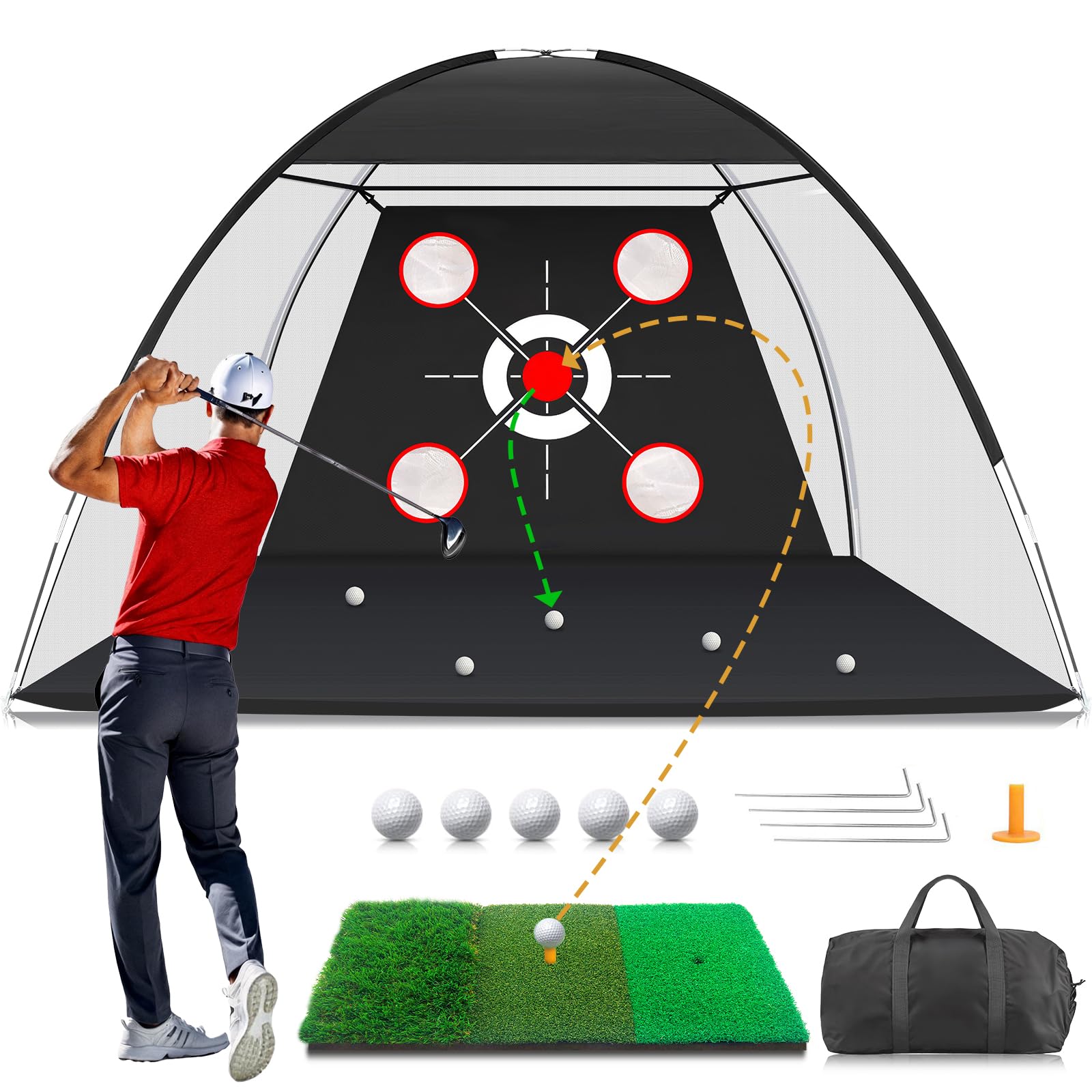 not exact match Golf Net with Practice Mat,Golf Hitting Aid Nets 10x7FT for Backyard Driving Chipping Training Swing,Gifts for Men Dad Him and Golfer