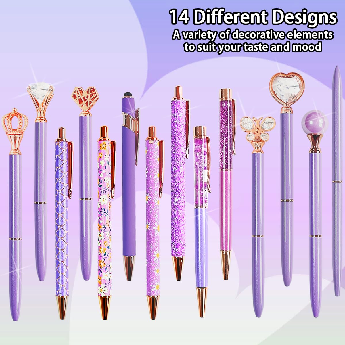 XingyLi 28Pcs Purple Pen Crystal Diamond Ballpoint Pens Set - Image 3