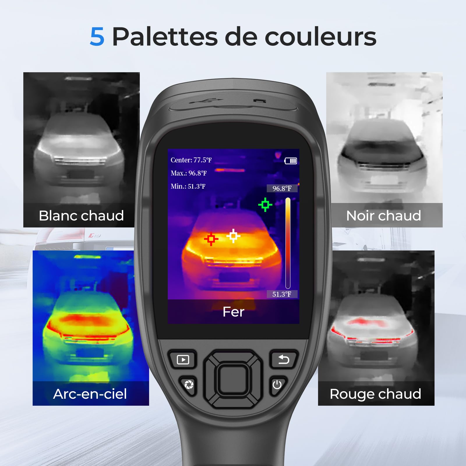 TOPDON Caméra thermique TC004 Lite, résolution thermique 240 x 180, Autonomie de la batterie de 15 heures, Zoom d'image 2X/4X, plage de température:-20 °C à +550 °C