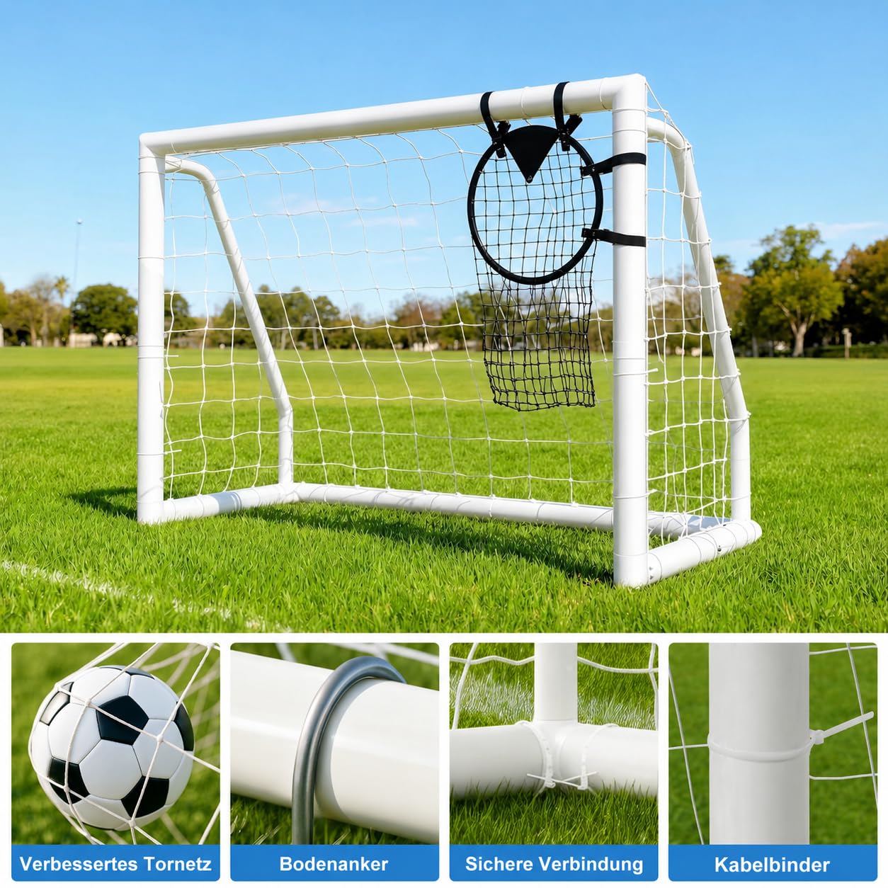 MOPHOTO FußBalltor FüR Garten,Faltbares/Festes Outdoor-TrainingsfußBalltor,Stahlrahmen/PVC-Material,Einfach Zu Montieren,Geeignet FüR FußBallspiele(PVC(Weiß)–244×183 cm