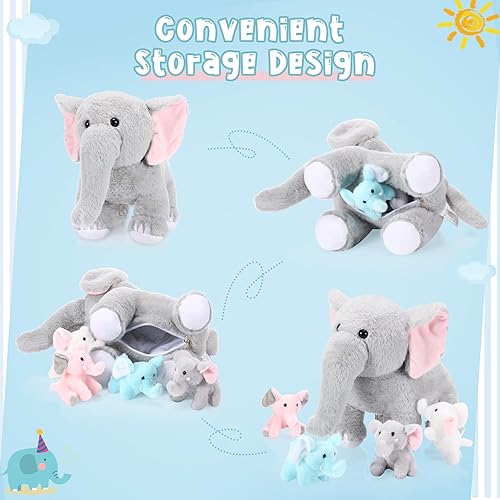 Miniatura 10 de 5 piezas de animales de peluche de elefante con cremallera elefante de mamá con 4 elefantes de peluche animales de peluche suaves para suministros