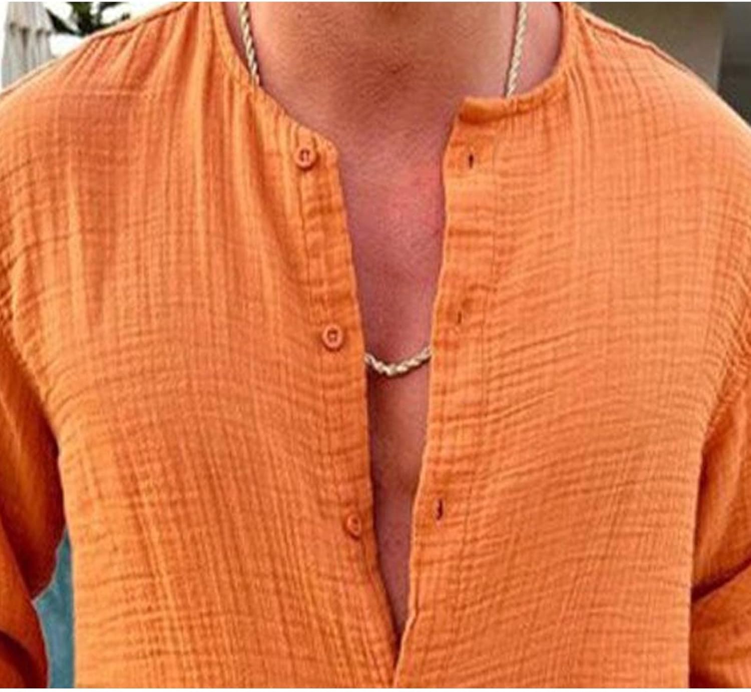 SOMTHRON Men's Linen Button Down Shirt Long Sleeve Casual Collarless Lightweight Beach Summer Tee Tops - Image 2