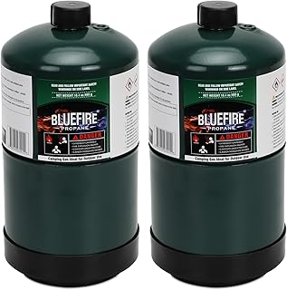 BLUEFIRE(2) 16.4 oz 1Lb Propane tank Replacement Fuel Camping Gas Cylinder Pack of 2 All Purpose Portable Canister mini Propane Gas Tank for Camping Stove Outdoor Backpack Burner Heater Cooking Torch