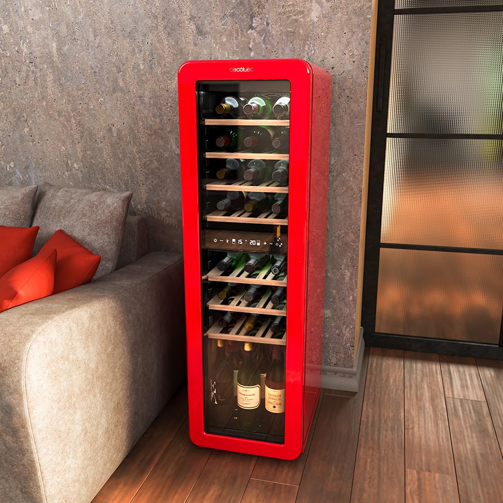Cecotec Bolero Grandsommelier Origin Duo 30 Hit Green Weinkühlschrank 30 Flaschen 2 Temperaturzonen NoFrost LED-Steuerung Holzregale