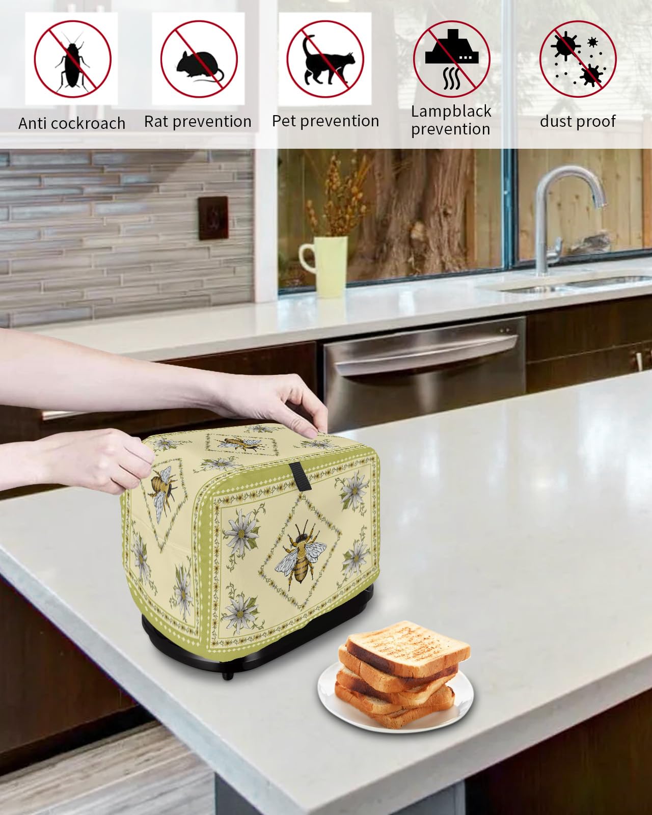 Eritanaer Hummingbird Toaster Cover - Dust Cover For 2/4 Slice Bread Machine, Flower Print