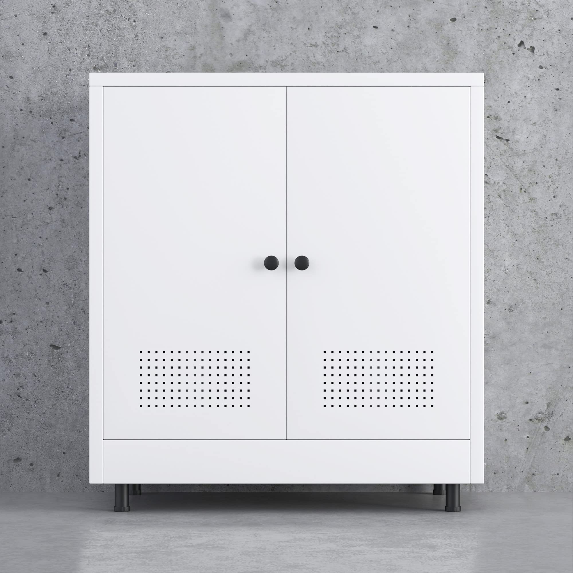 Armadietto in metallo con 2 ante e ripiano regolabile, credenza in acciaio per casa, ufficio, ingresso, soggiorno, dispensa e sala da pranzo (bianco)