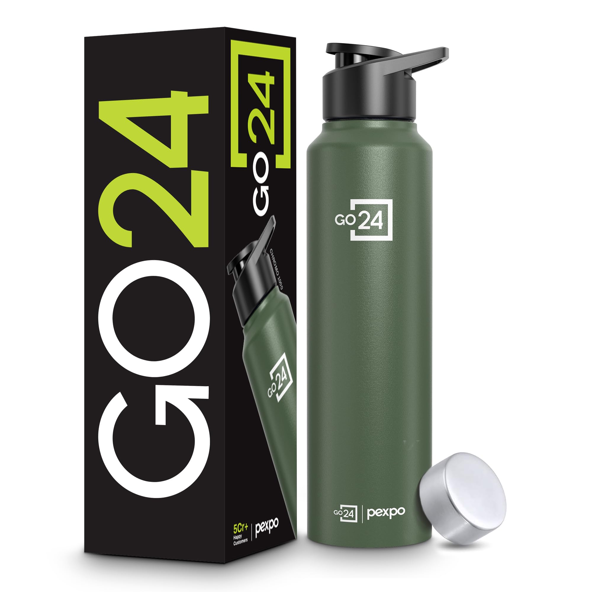 Go24 pexpo Stainless Steel Water Bottle Chromo Military Green 950ml