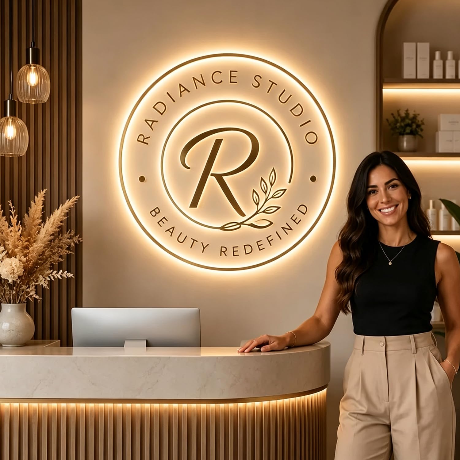 Personalisiertes LED Neon Logo Schild – Neon Schild Personalisiert logo | Dimmbare Personalisierte Neon Leuchtreklame, Acryl Metall Werbeschild mit Hintergrundbeleuchtung für Geschäft Café Bar & Büro