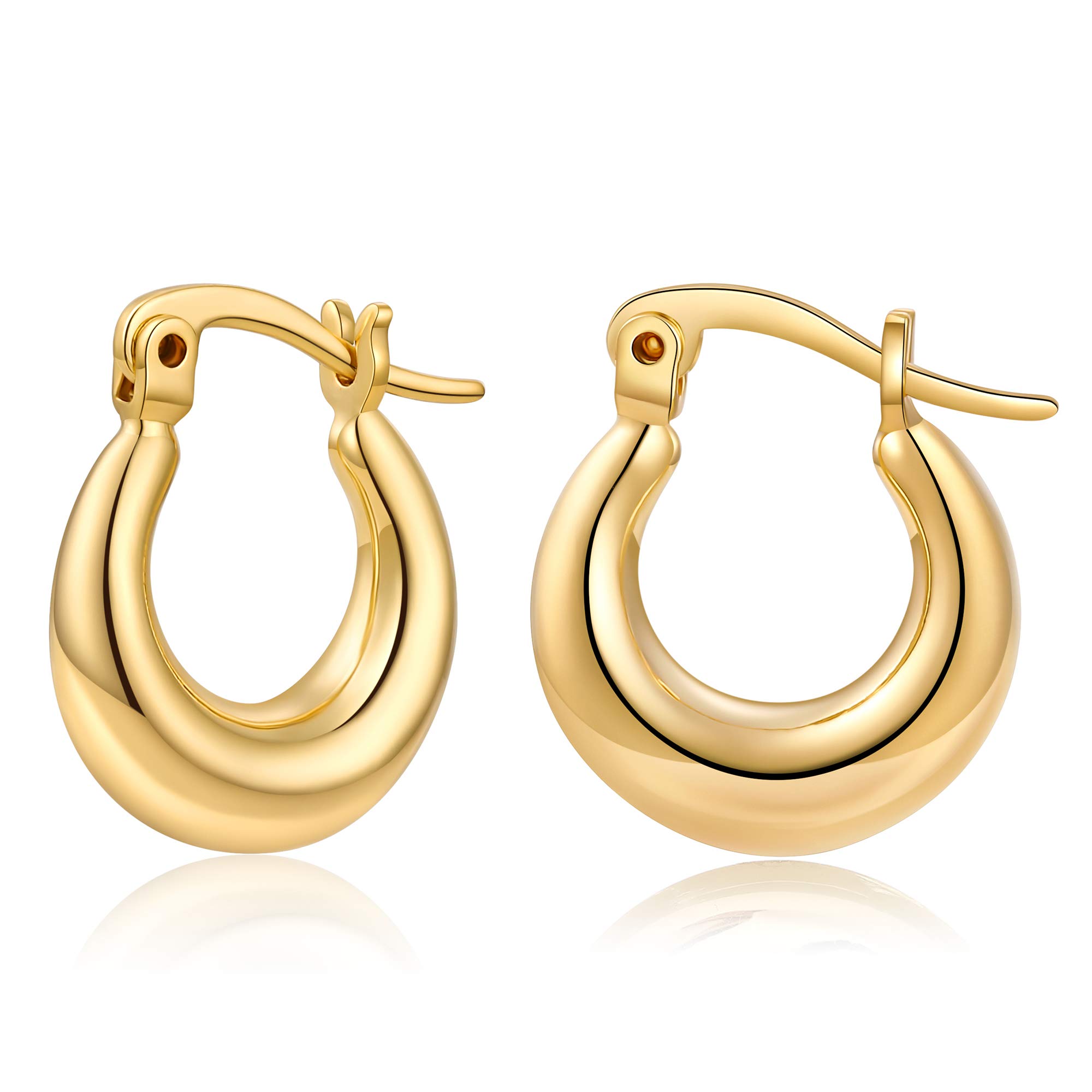 Chunky Small Gold Hoop Earrings for Women 14k Gold Plated Stainless Steel Thick Hoops Hypoallergenic Minimalist Jewelry