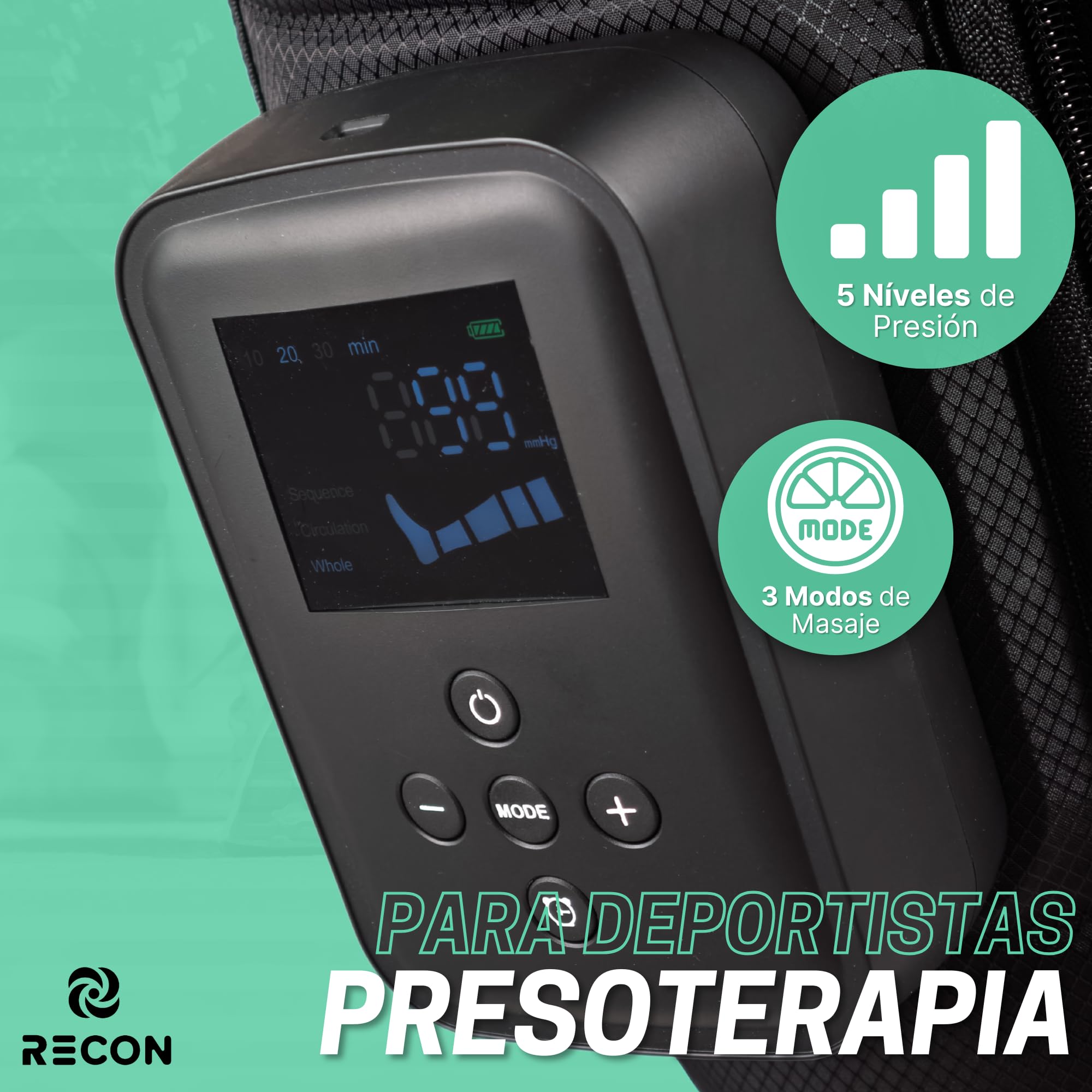 Botas Presoterapia sin Mangueras, Recuperación Deportiva Avanzada, Drenaje Linfático. 5 cámaras y 3 modos de masaje. (M)