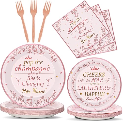 gisgfim 96 piezas de platos de papel para despedida de soltera de oro rosa, decoración de platos de fiesta de despedida de soltera, juegos de platos
