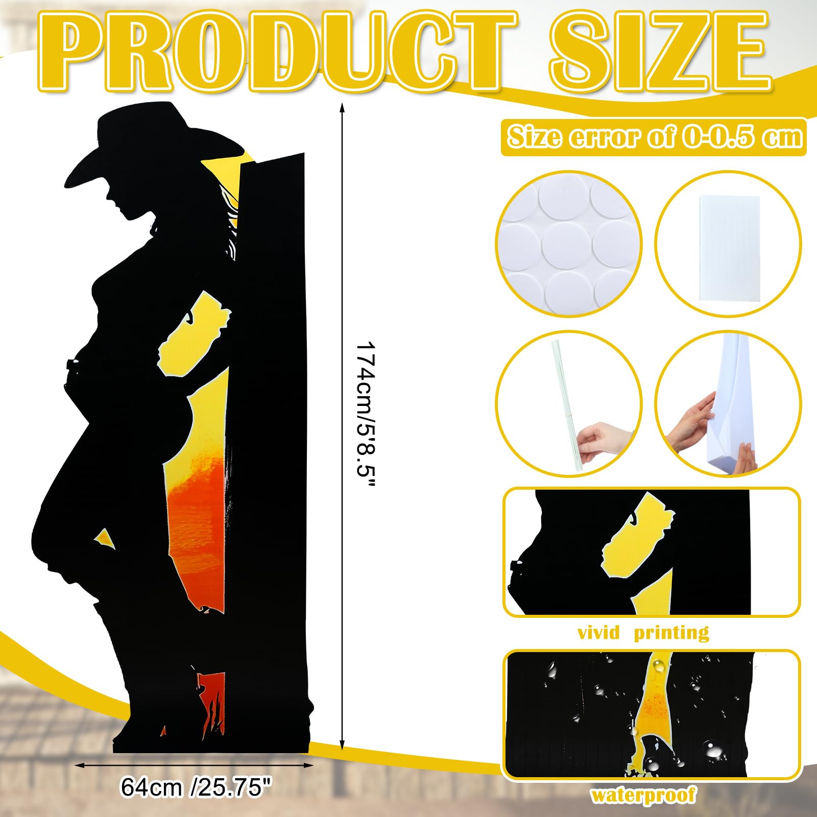 Jetec Sagoma in cartone da 1,7 m con cowgirl, a grandezza naturale, decorazioni per feste a tema occidentale, sfondo, foto, supporto per feste a tema Wild West, compleanno, feste retrò