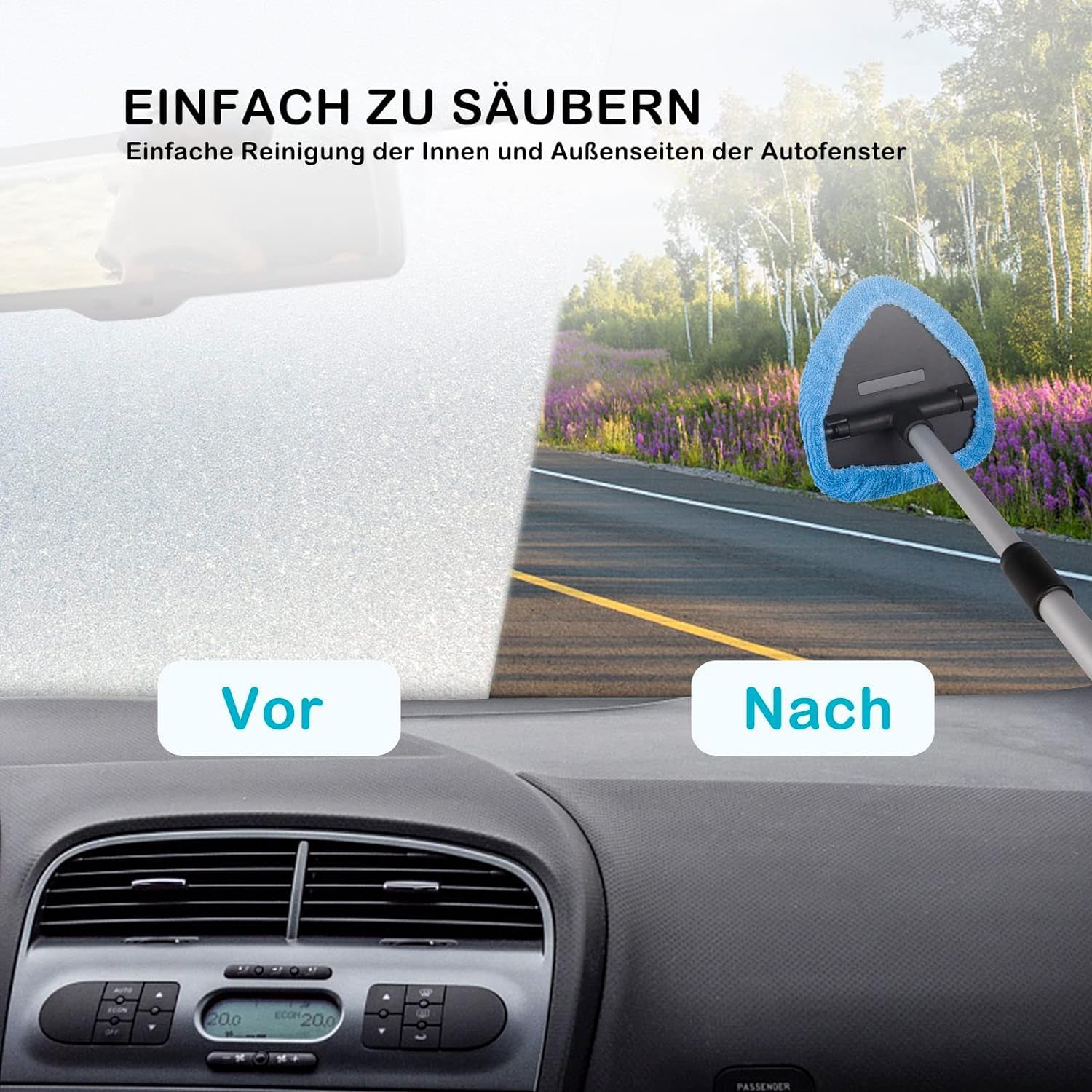 VAGCARS Windschutzscheiben Reiniger Set - Teleskopstiel Mit Mikrofasertüchern & Sprühflasche