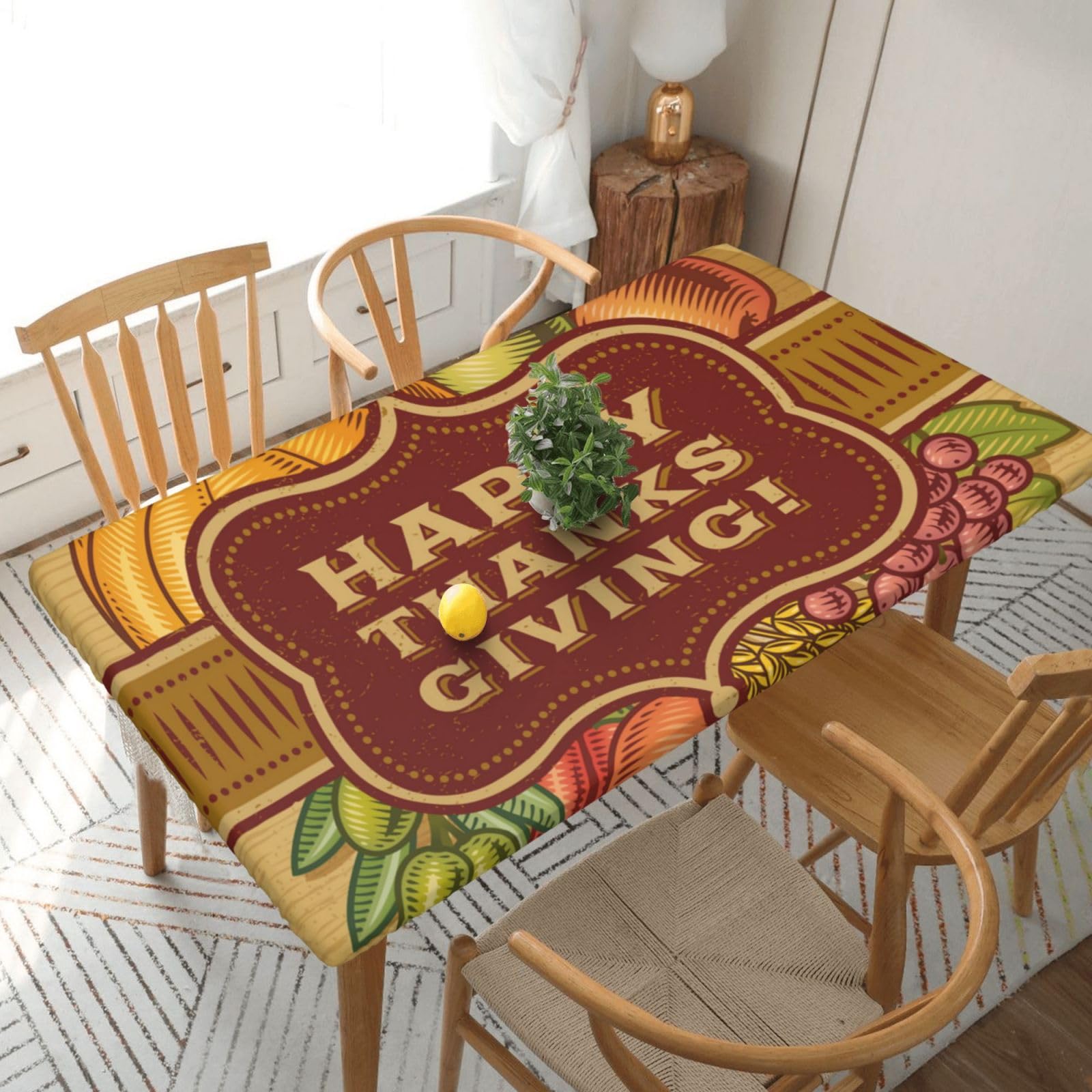 BNVSADC Happy Thanksgiving Printed 5FT Tablecloth Polyester Kitchen Water Resistant Table Cloth Dining Table Decoration Table Covers, 152x76 CM
