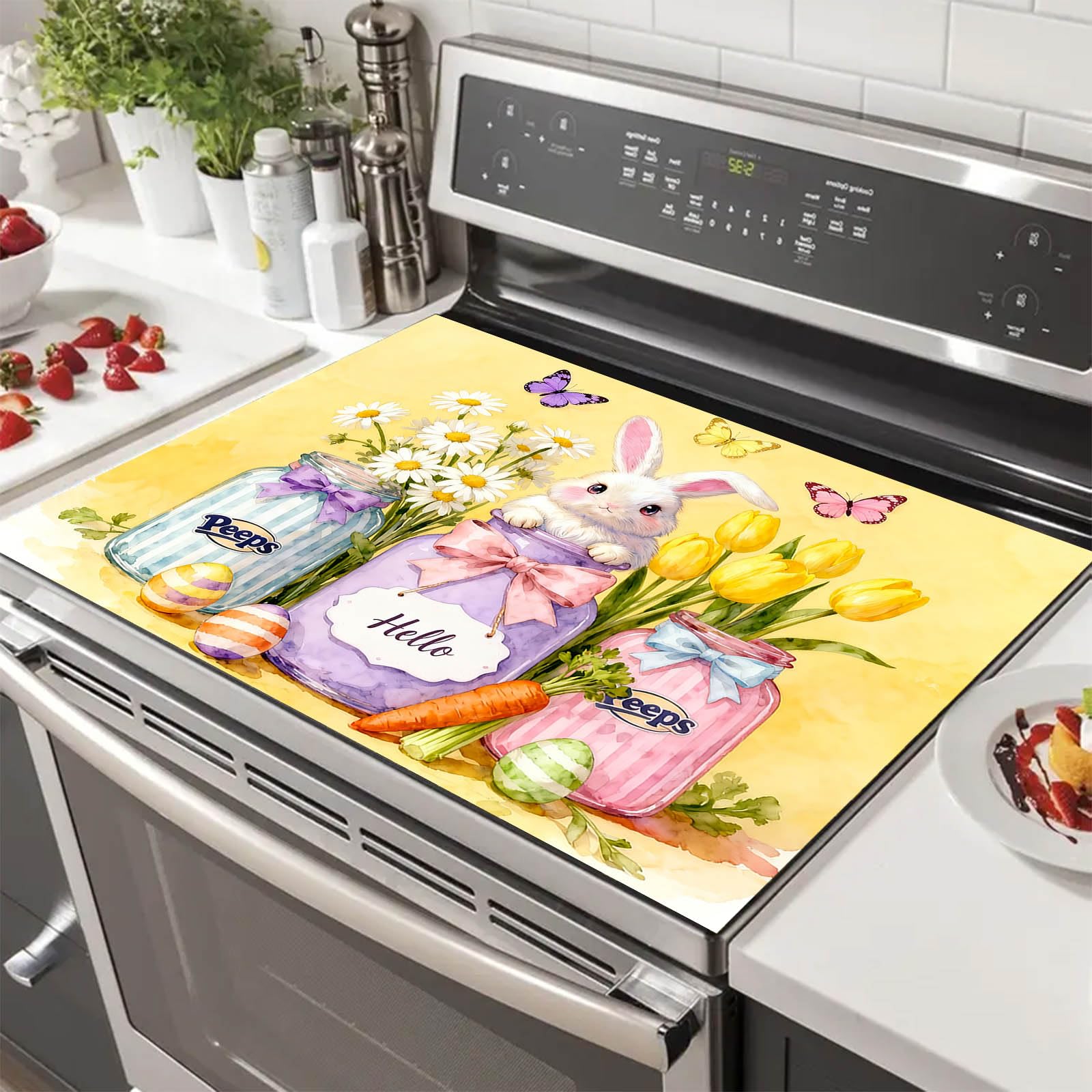 HOMETITUTE Easter Bunny Stove Top Cover 28x20 Jar Flower Heat Resistant